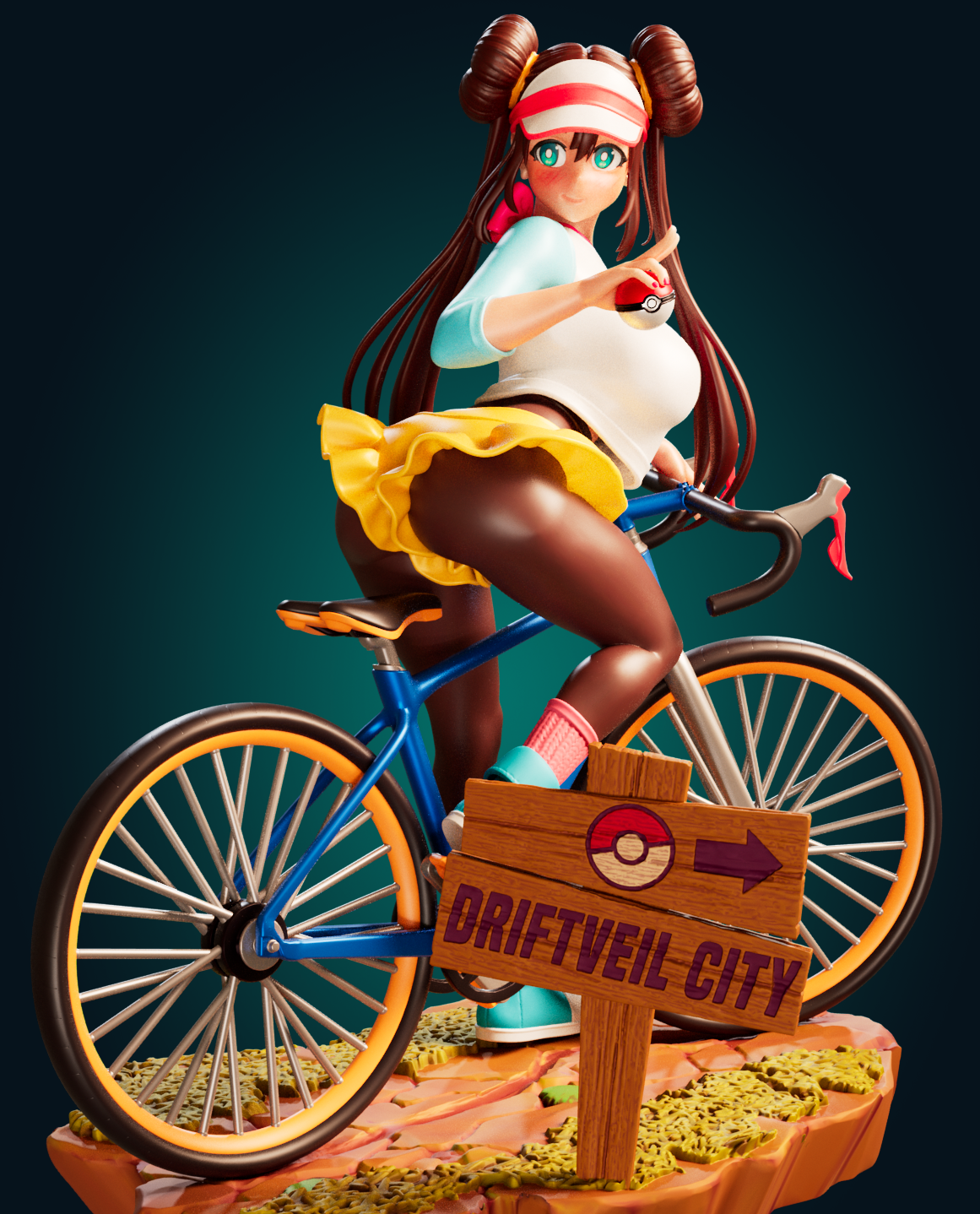 Rosa Trainer Bicycle Statue | Pokémon Fan Art by Officer Rhu SFW,NSFW,Futa 3d printed statue,3d printed,3d printed figure,Rosa Trainer Statue,Pokemon Statue,futa statue,futa figurines,futanari figurines,futanari statue,nsfw statue