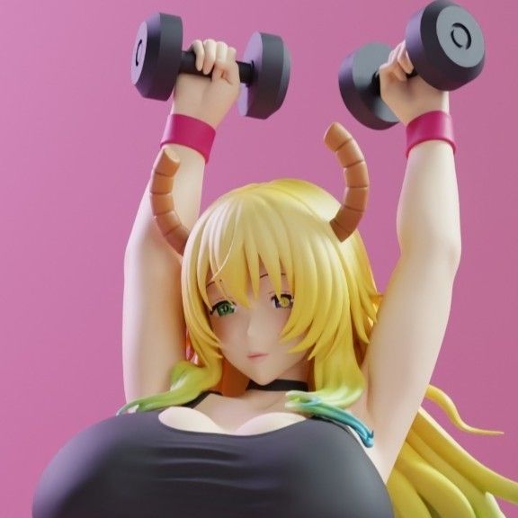 Lucoa Doing Workout Statue | The Maid Dragon Fan Art by KiTNo SFW,NSFW 3d printed statue,3d printed figure,nsfw statue,Lucoa statue,The Maid Dragon statue