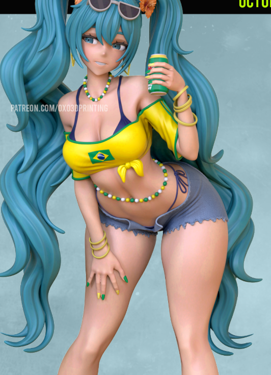 Hatsune Miku Brazilian Statue | Vocaloid Fan Art by OXO3D SFW 3d printed,3d printed statue,3d printed figure,Hatsune Miku Brazilian Statue,Vocaloid