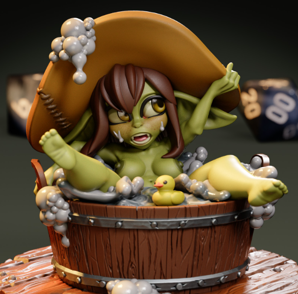 Bath Time Goblin Girl Miniature | DnD Fan Art by Jigglystix NSFW 3d printed,miniature,dnd miniature,Bath Time Goblin Girl,3d printed miniature,nsfw miniature