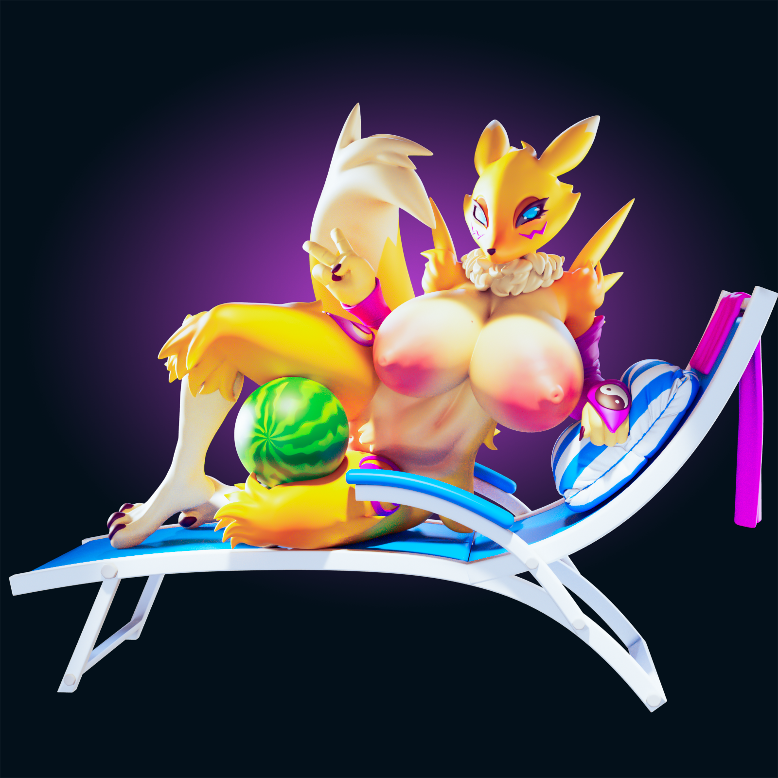 Renamon Watermelon Bikini Statue | Digimon Fan Art by Officer Rhu SFW,NSFW,Futa 3d printed,Renamon statue,futa statue,Digimon statue,furry statue,nsfw statue