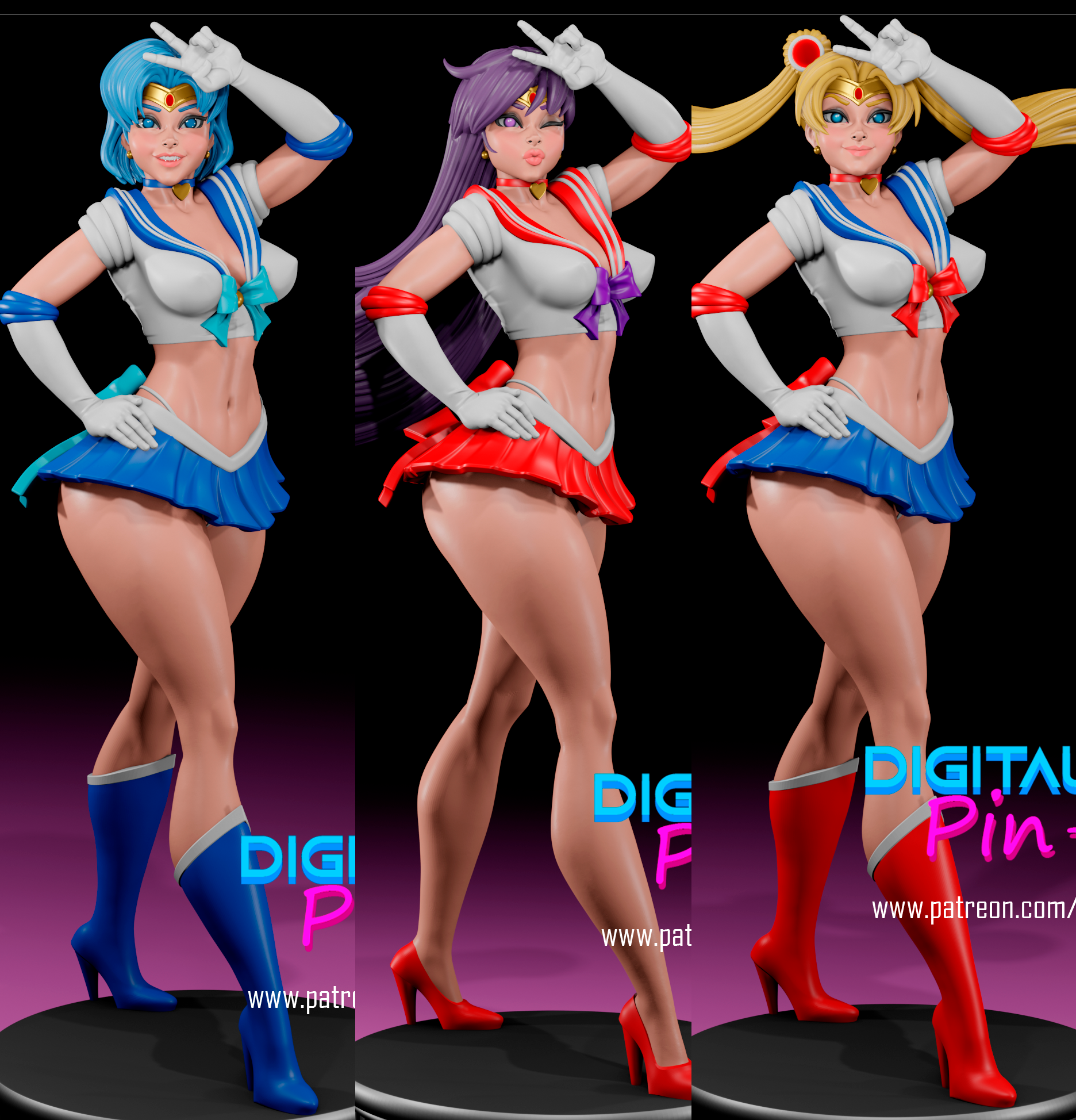 Sailor Girls Statue | Sailor Moon Fan Art by Digital Dark