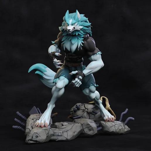 Shirou Ogami Savage Statue | Brand New Animal Fan Art by ManuelDeJorge SFW 3d printed statue,wolf statue,3d printed furry,Shirou Ogami Statue