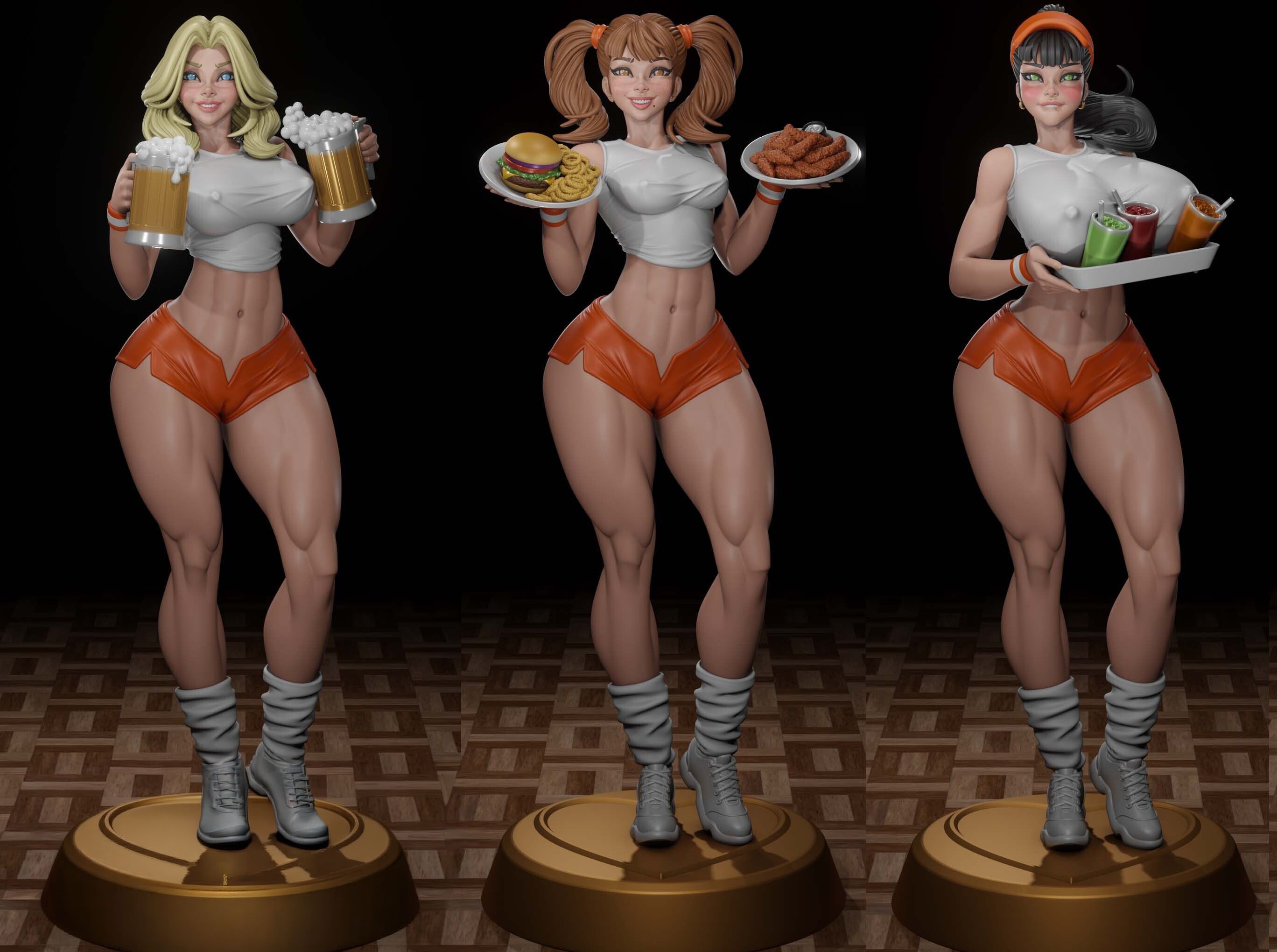 Hooters Girls Statue | Original Fan Art by Digital Dark SFW,NSFW,Futa 3d printed statue,3d printed,nsfw statue,futa statue,futa figurines,futanari figurines,futanari statue,3d printed figure,Hooters Girls Statue