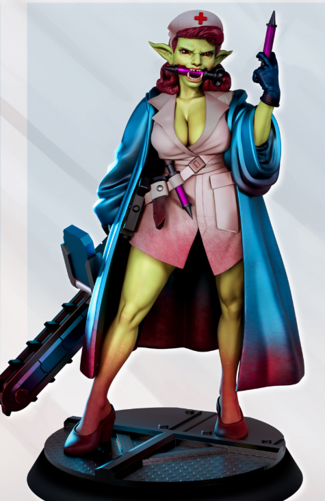 Zorgra Bloodmender Orc Medic Miniature | Cyberpunk2077 Fan Art by Gaz Minis SFW,NSFW 3d printed,miniature,Cyberpunk2077 miniature,nsfw miniature,Zorgra Bloodmender Orc Medic,3d printed miniature