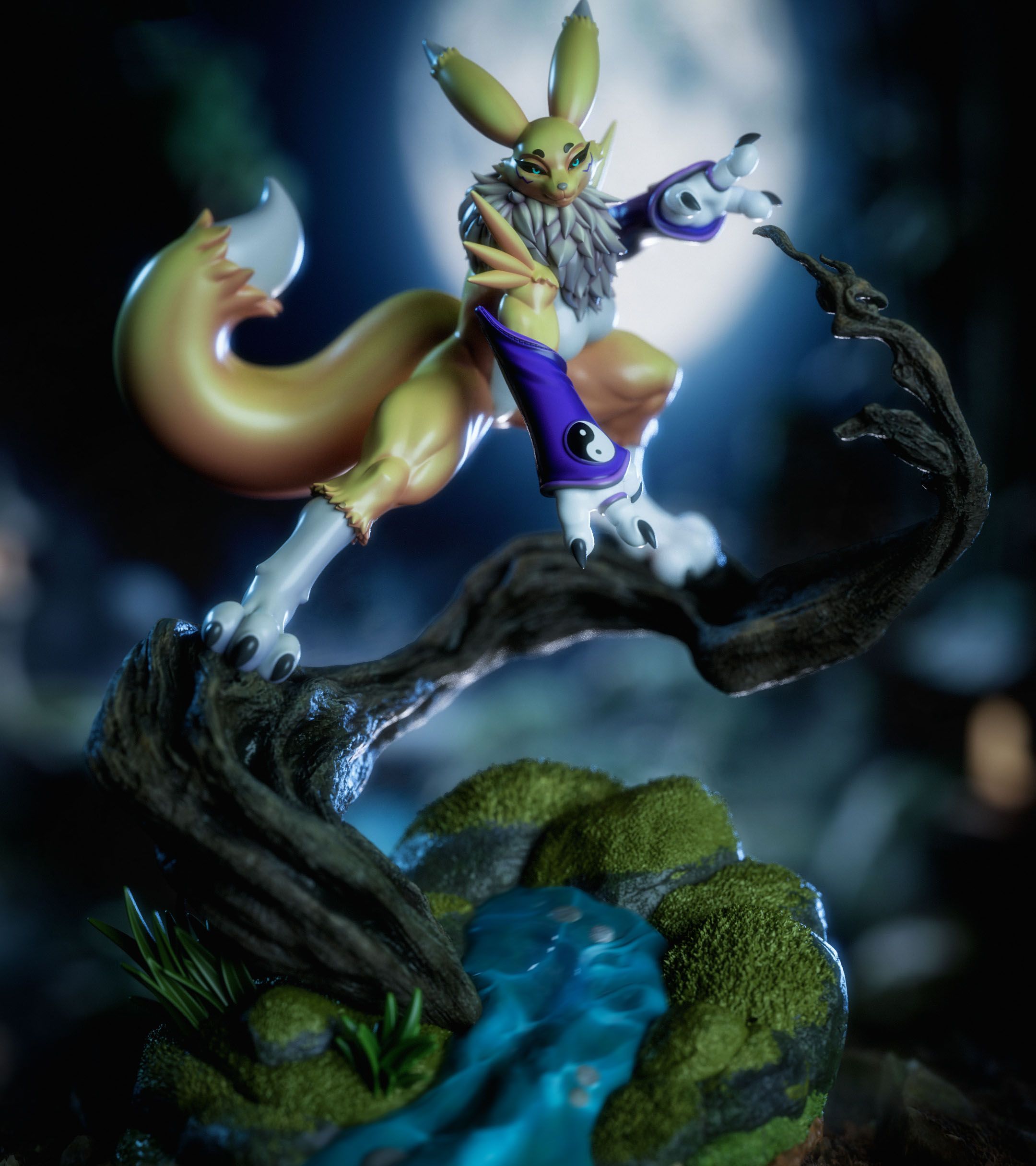 Renamon Furry Tree Statue | Digimon Fan Art by Gatsu SFW,NSFW,Futa 3d printed statue,3d printed,nsfw statue,futa statue,Digimon Statue,Renamon statue,futa figurines,futanari figurines,futanari statue,furry statue