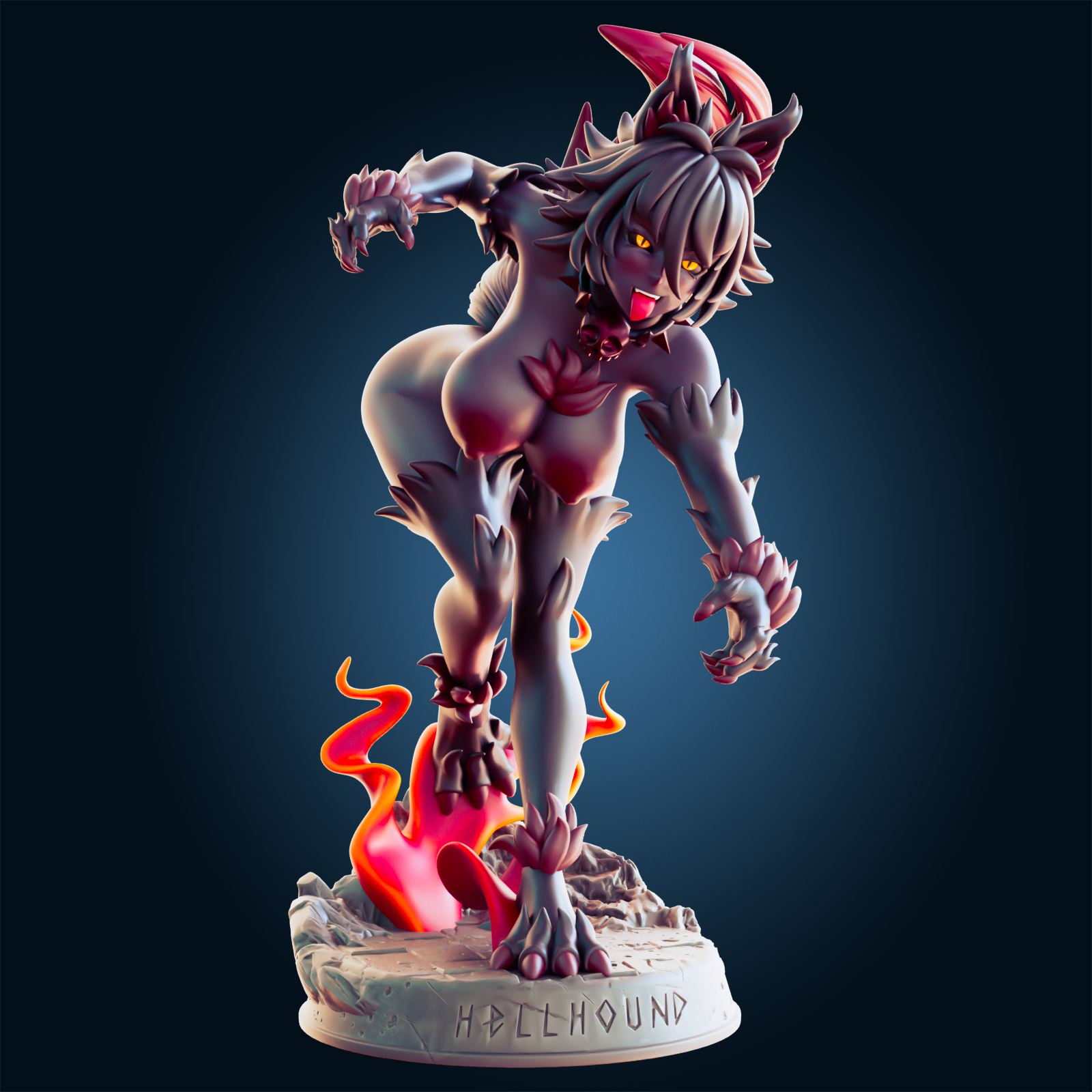 Hellhound v2 Statue | Monster Girl Fan Art by Officer Rhu SFW,NSFW,Futa 3d printed,Hellhound statue,futa statue,Monster Girl statue,furry statue,nsfw statue