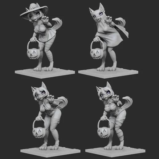 Wolfy Hallowen Statue | Original Fan Art by bosman697 SFW,NSFW null