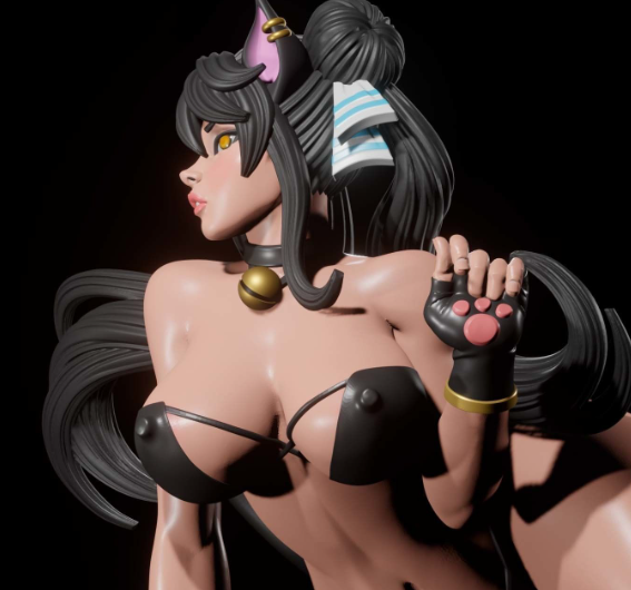 Furry Kitty Nekomimi Statue | Original Fan Art by Digital Dark SFW,NSFW,Futa null