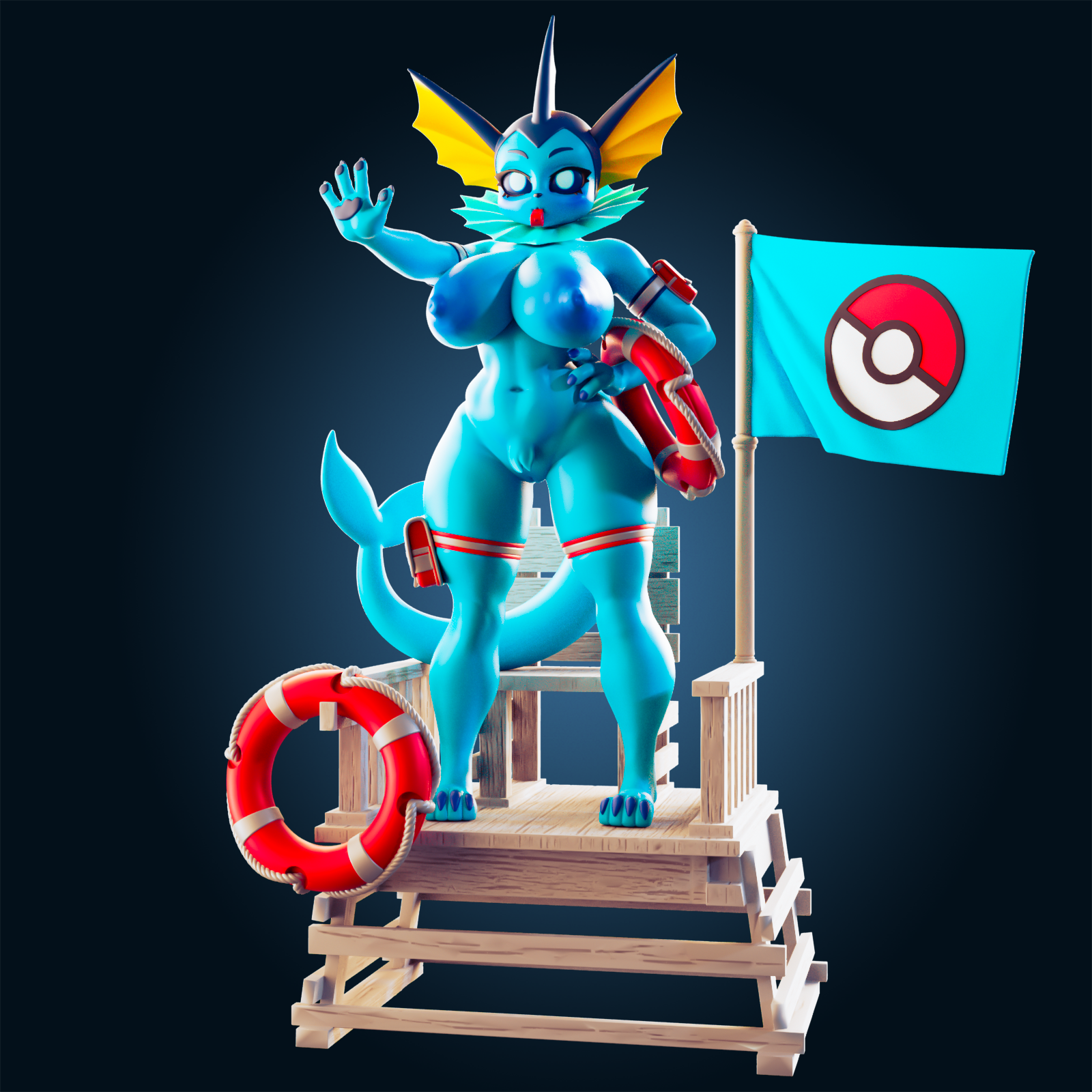 Vaporeon Bay Watch Statue | Pokémon Fan Art by Officer Rhu SFW,NSFW,Futa 3d printed,Vaporeon Bay Watch statue,futa statue,pokemon statue,furry statue,nsfw statue