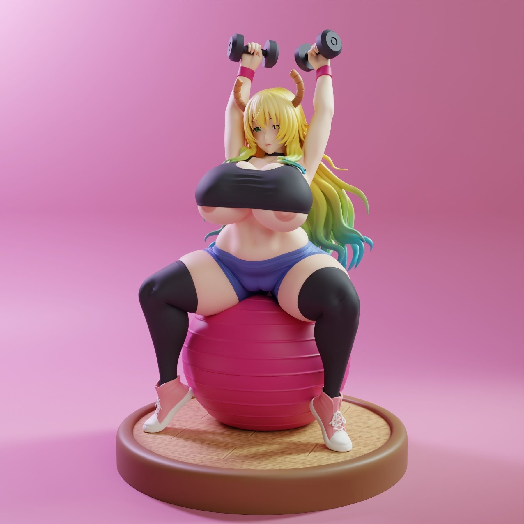 Lucoa Doing Workout Statue | The Maid Dragon Fan Art by KiTNo SFW,NSFW 3d printed statue,3d printed figure,nsfw statue,Lucoa statue,The Maid Dragon statue