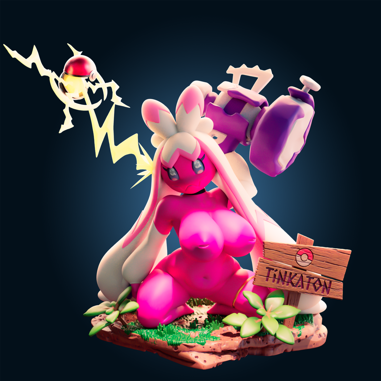 Tinkaton Short Statue | Pokémon Fan Art by Officer Rhu SFW,NSFW,Futa 3d printed,Tinkaton statue,futa statue,pokemon statue,furry statue,nsfw statue