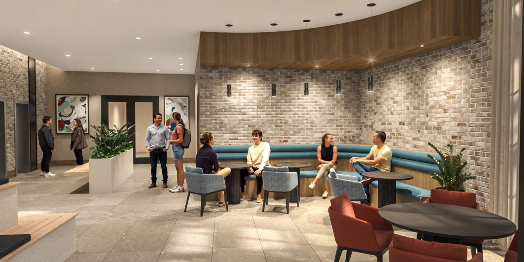 A stylish spot to unwind or connect, featuring plush seating, warm lighting, and modern finishes that reflect the building’s elevated design.