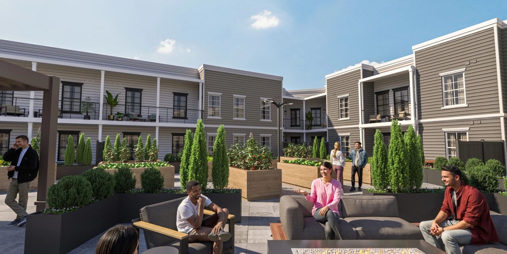 Gather around The Ember Circle — a cozy outdoor lounge featuring a fire pit centerpiece and ample seating, perfect for warm evenings spent with friends or quiet nights under the stars.