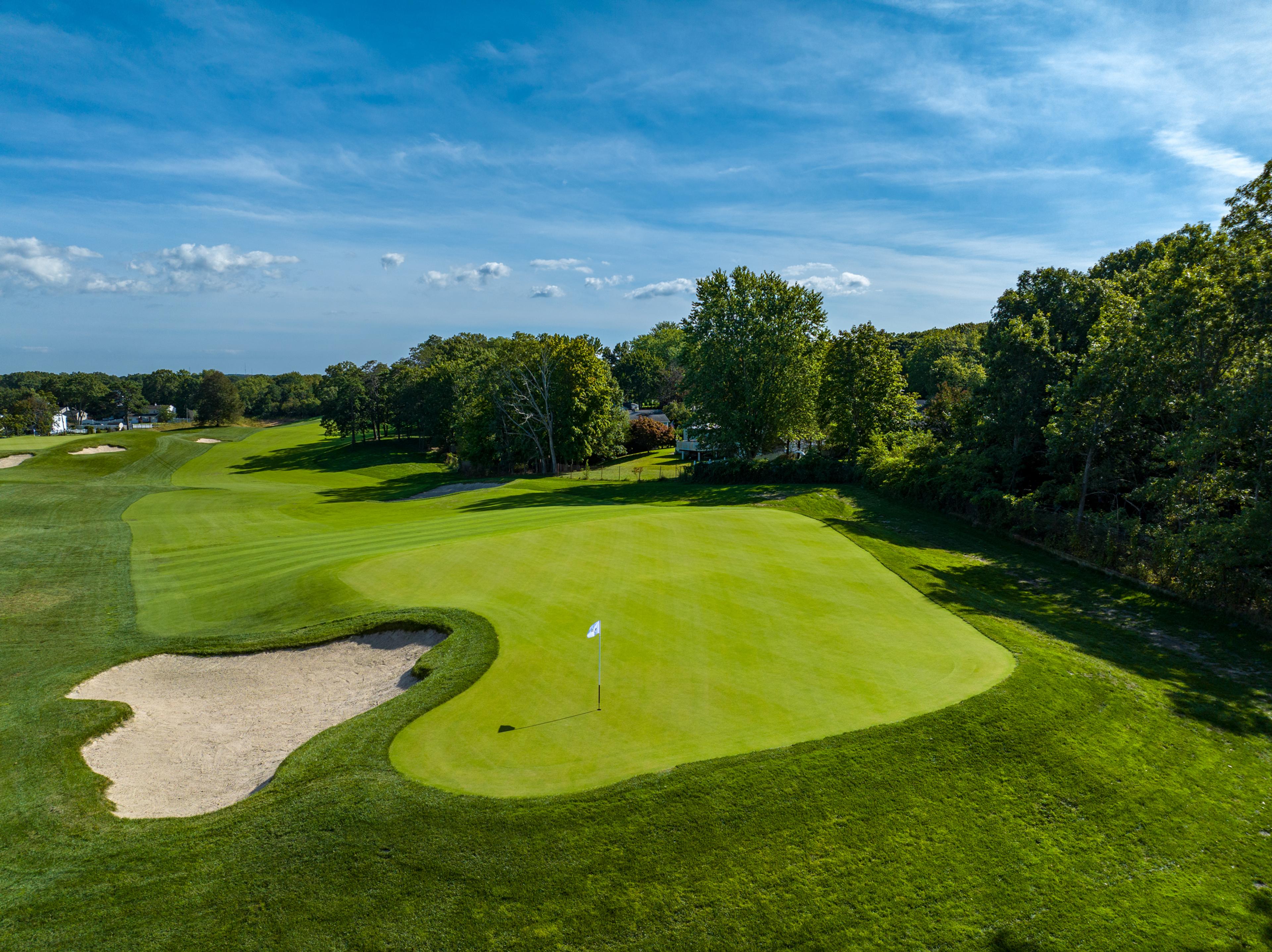 9th hole at Spy Ring Golf Club view looking from flag to tee box