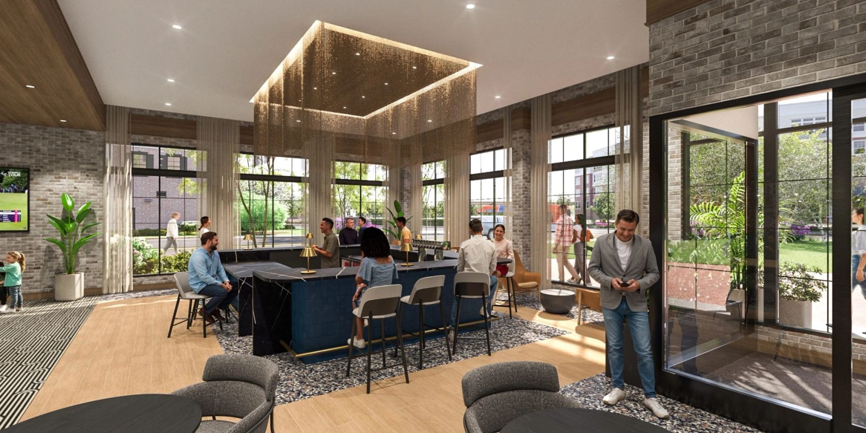 An elegant spot for day-to-night entertaining, with sleek seating, soft lighting, and a refined atmosphere perfect for coffee chats or evening cocktails.