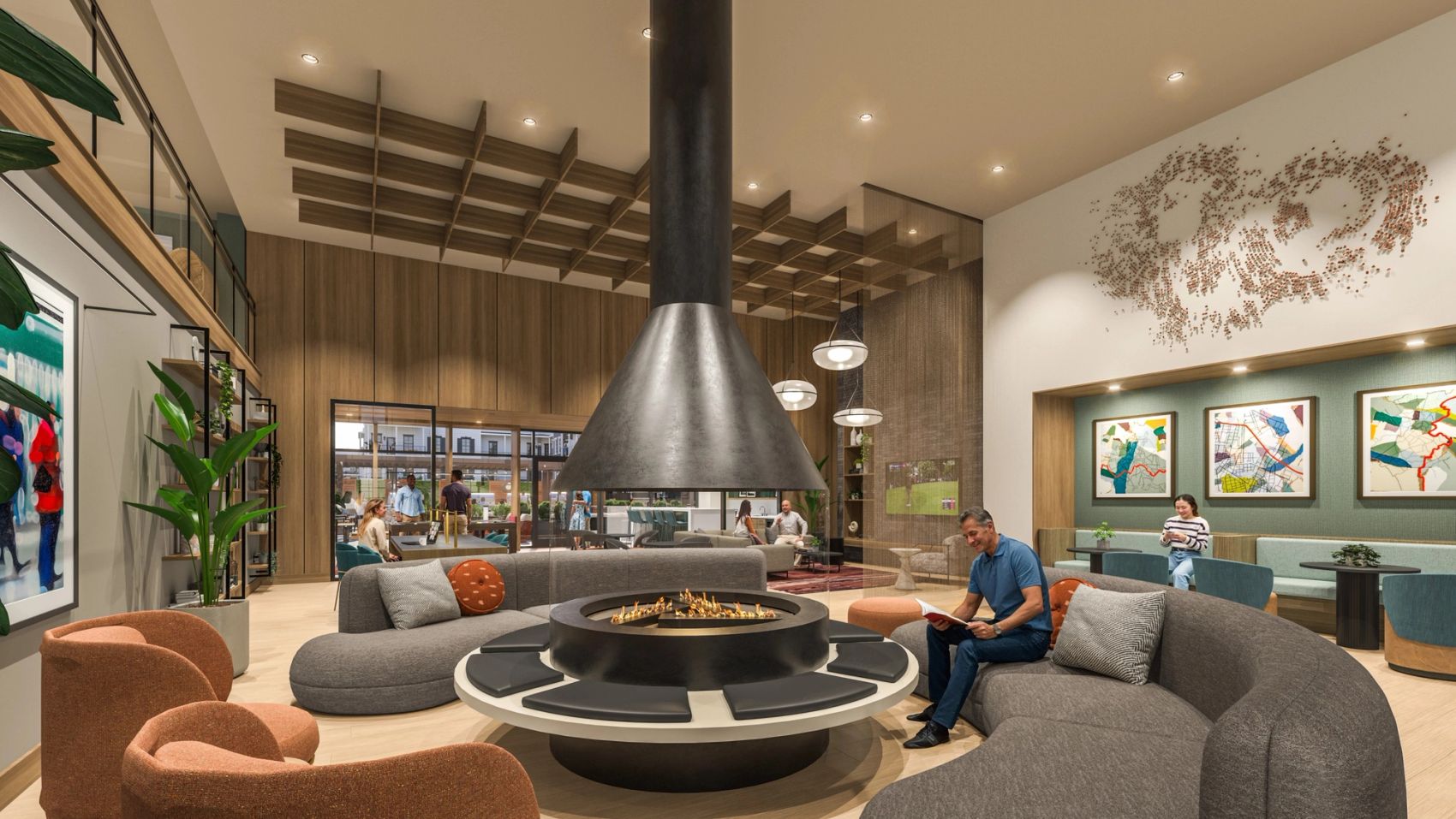 A year-round gathering spot centered around a stunning indoor firepit—perfect for lounging, socializing, or unwinding in style.