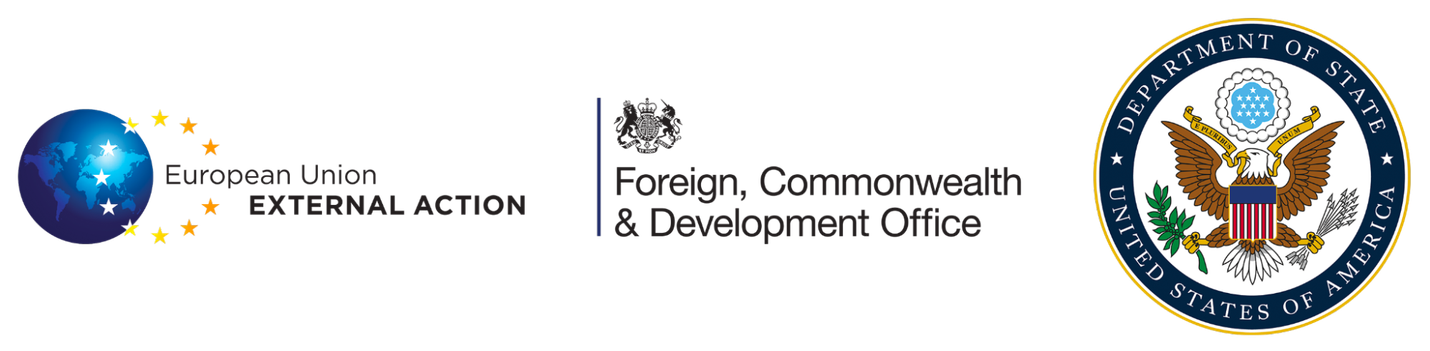 Logos of EU External Action, UK, and US Dept. of State