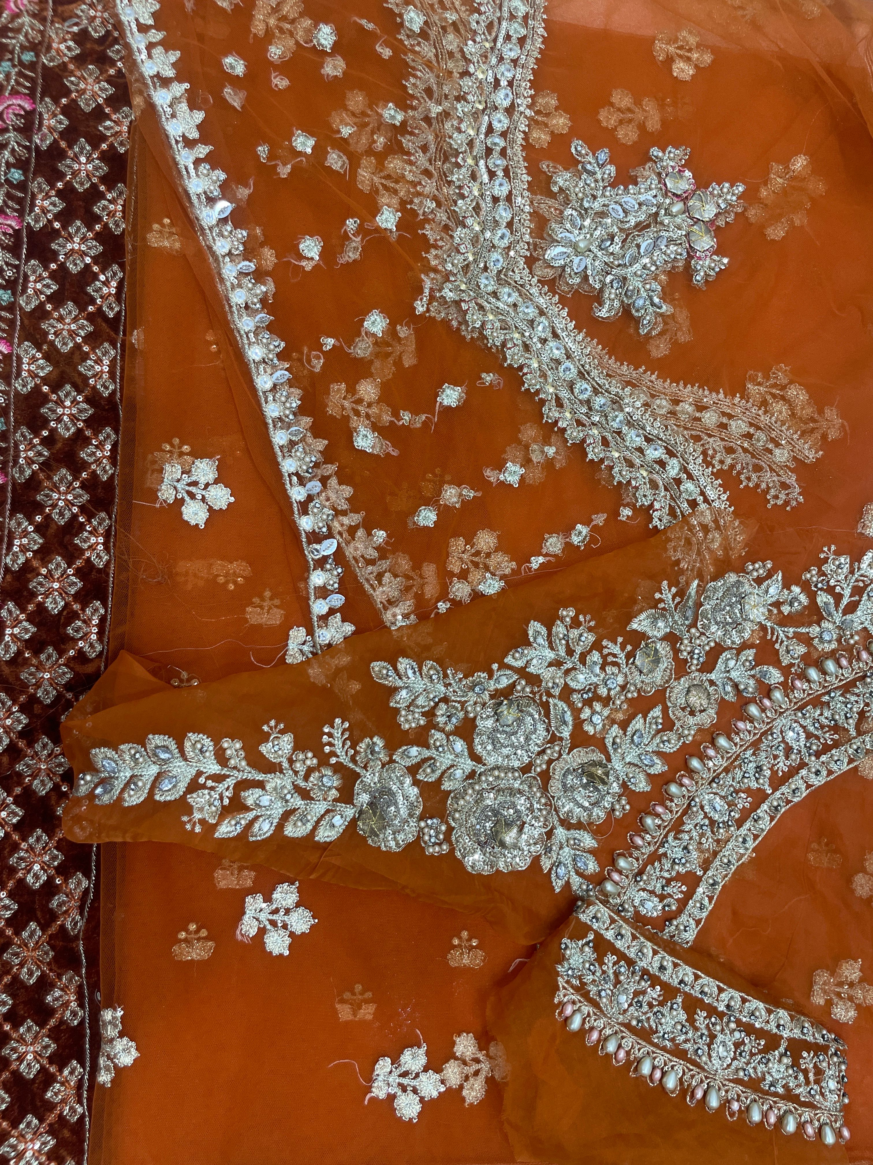 MNR rust orange clr heavy hand emblished shirt complete 