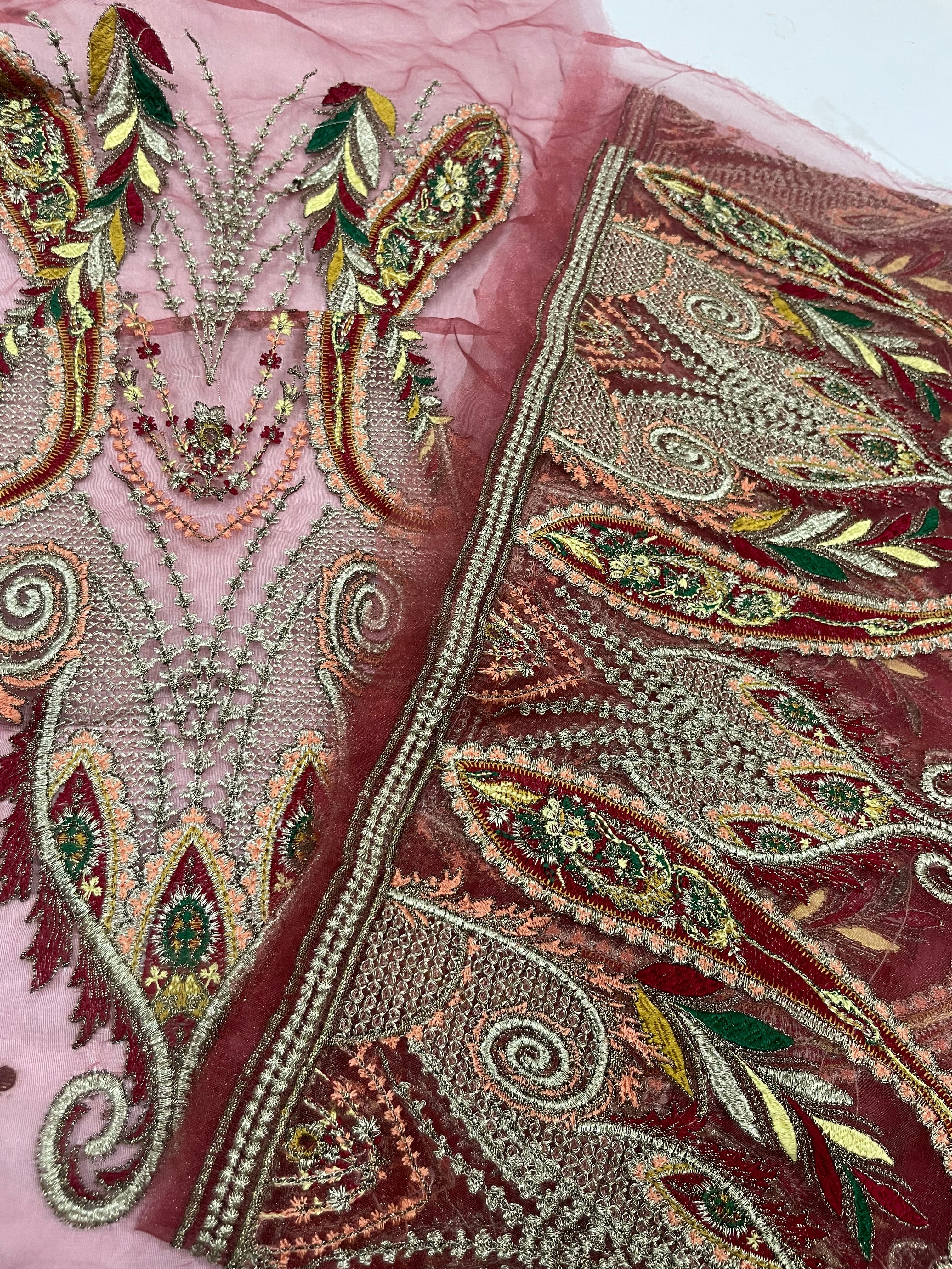 Indian madras style 2 yard+ patch and neckline set