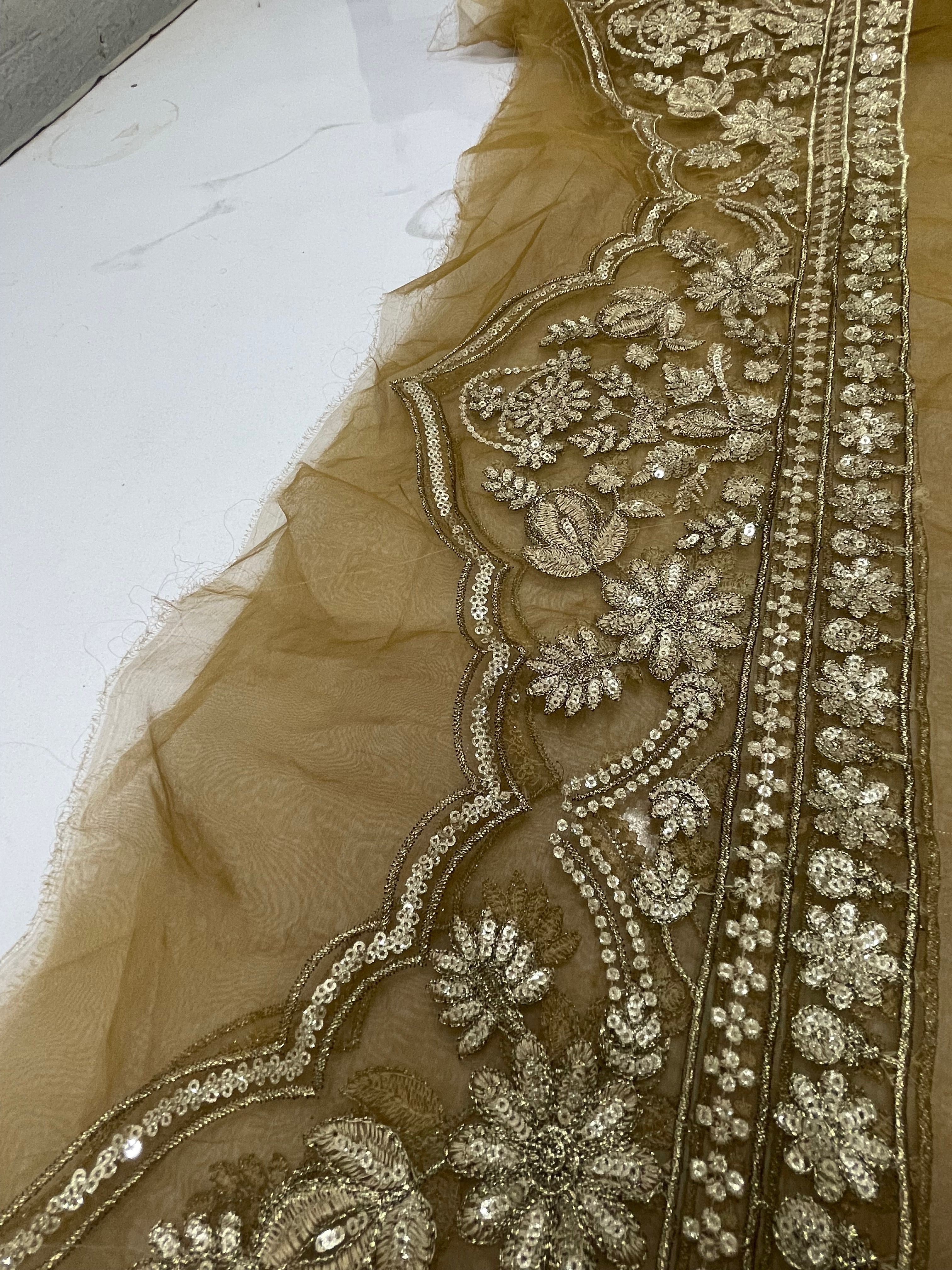 Beautiful Duppatta pallo with mehandi green base organza and golden sequence with tilla work