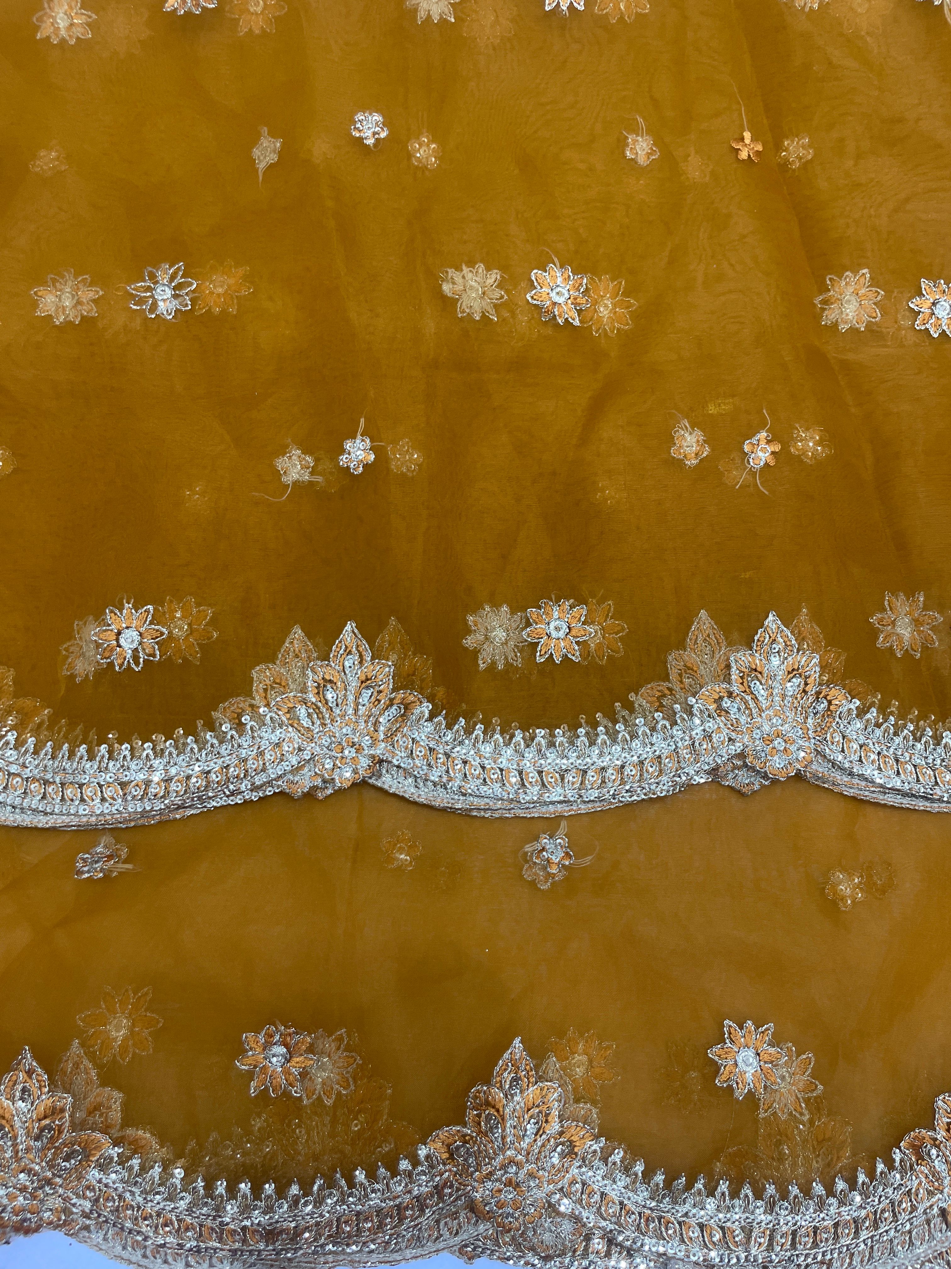 MNR brand Mustard clr duppata 4 sided embroided