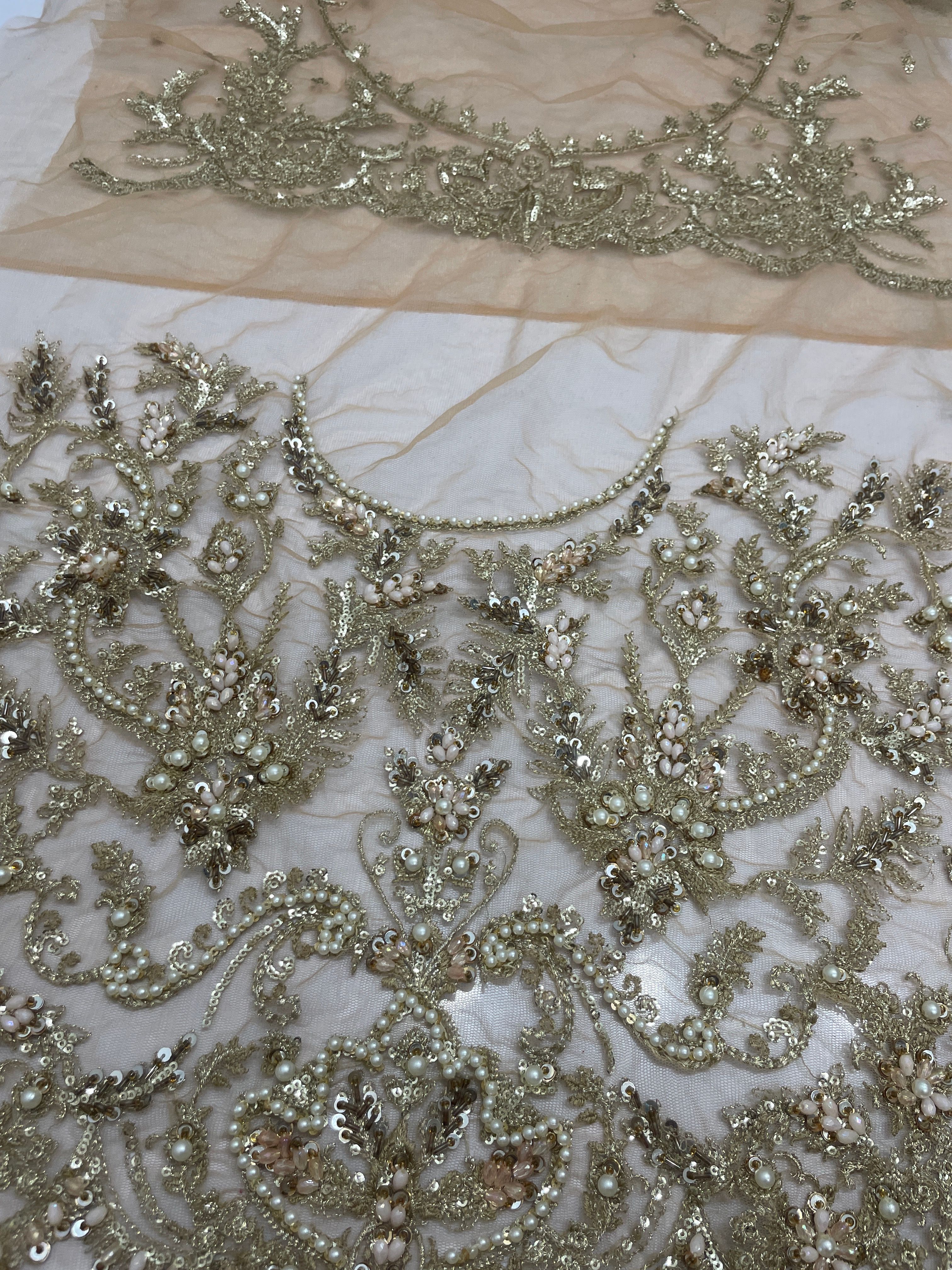 Hand emblished Chester back soft net branded with pearl work