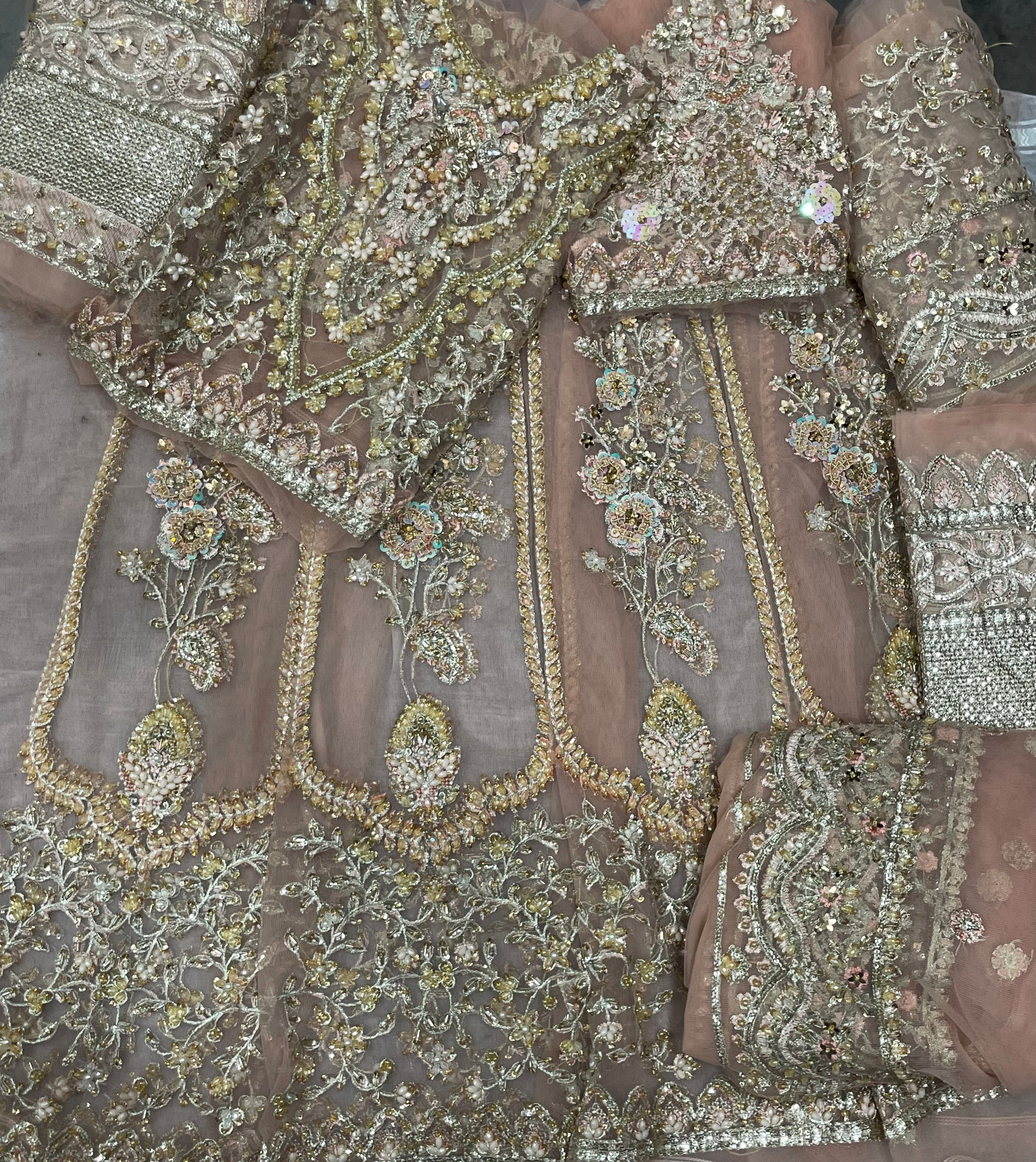 Mariab heavy hand emblished rose gold maxi