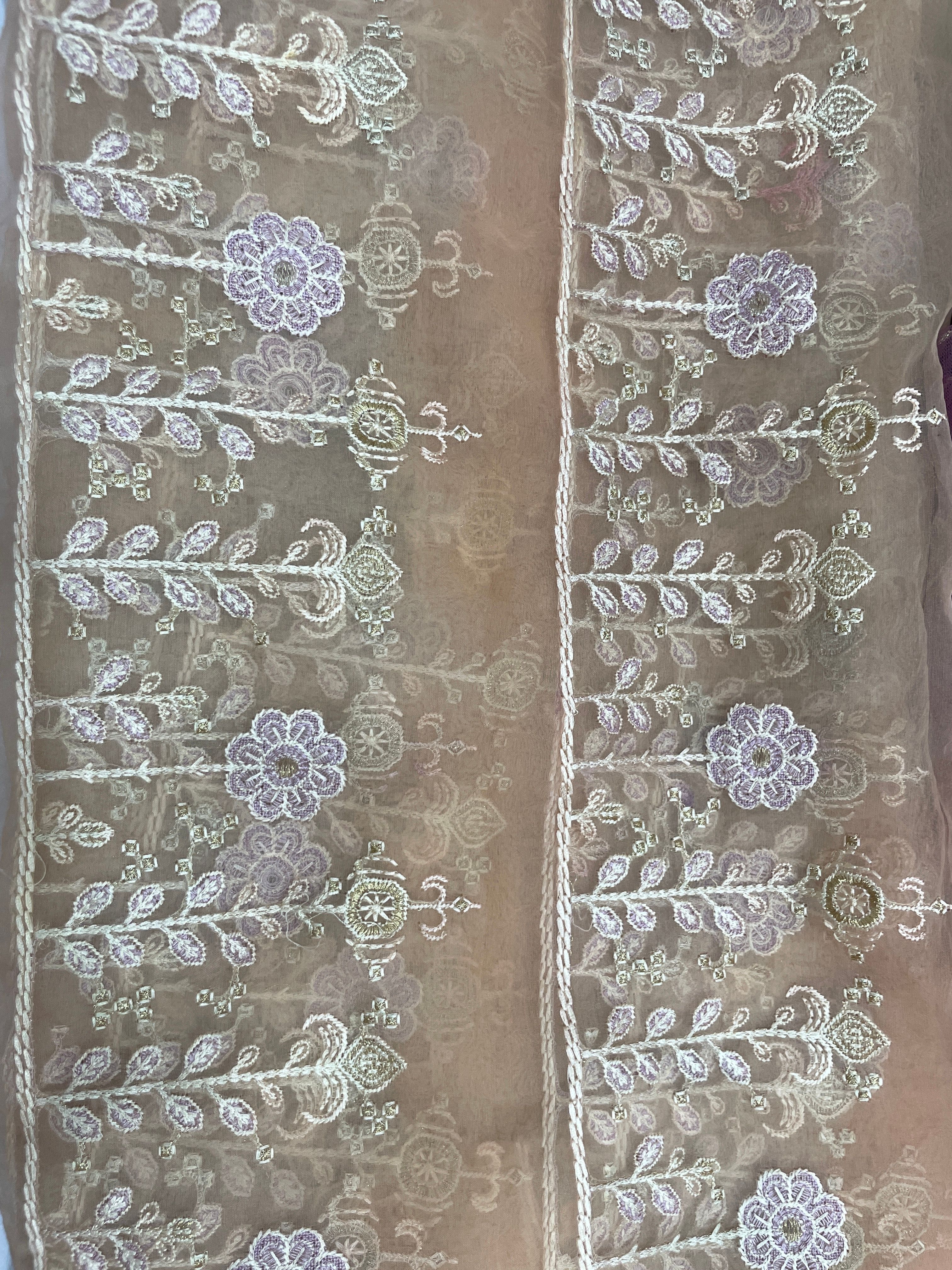 Peach thread work branded duppatta pallo