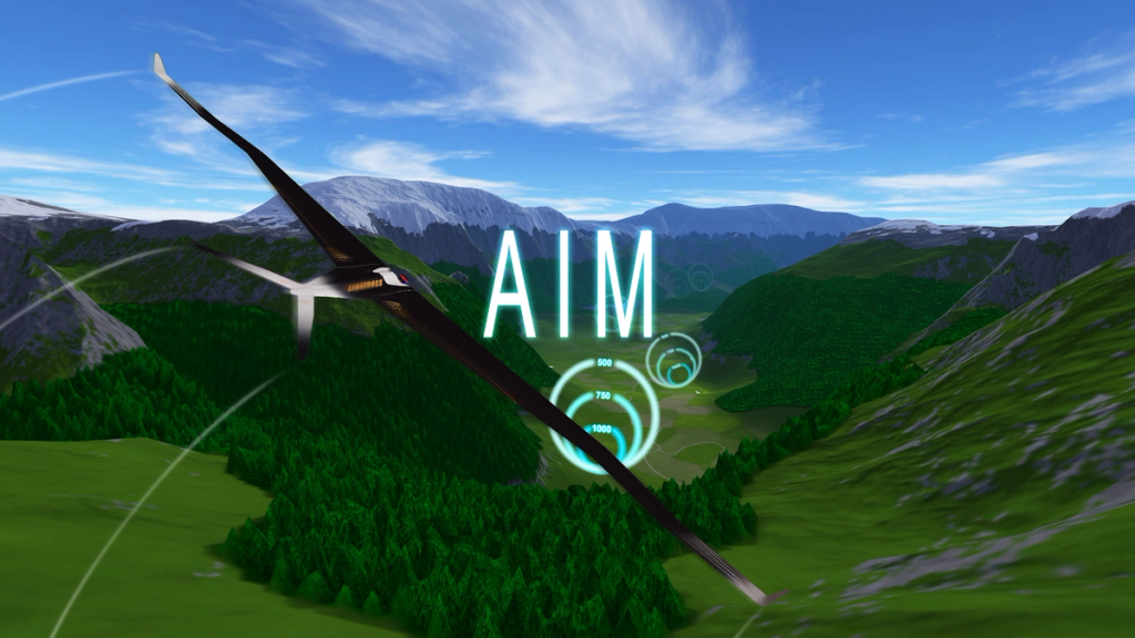 ICAROS AIM — alpine landscape and high score