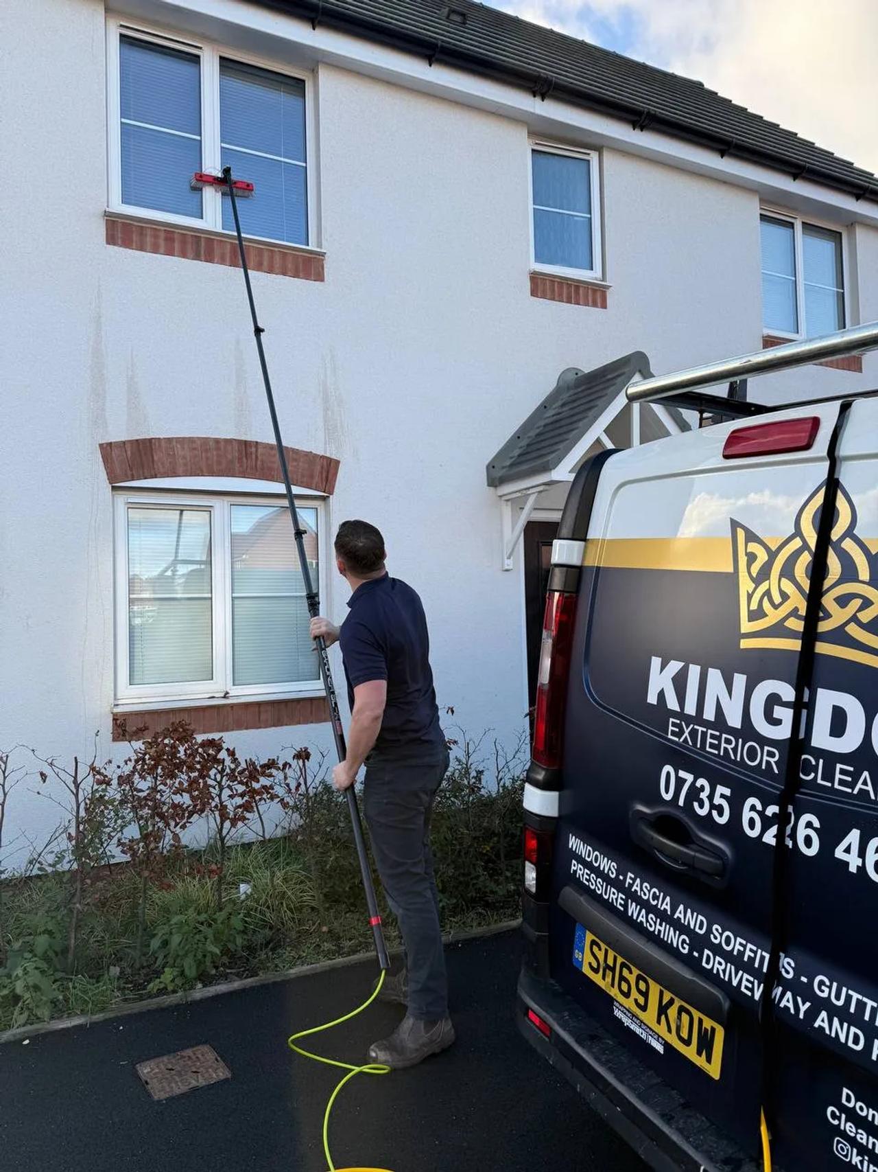 The Kingdom Exterior Cleaning van on site during a window clean