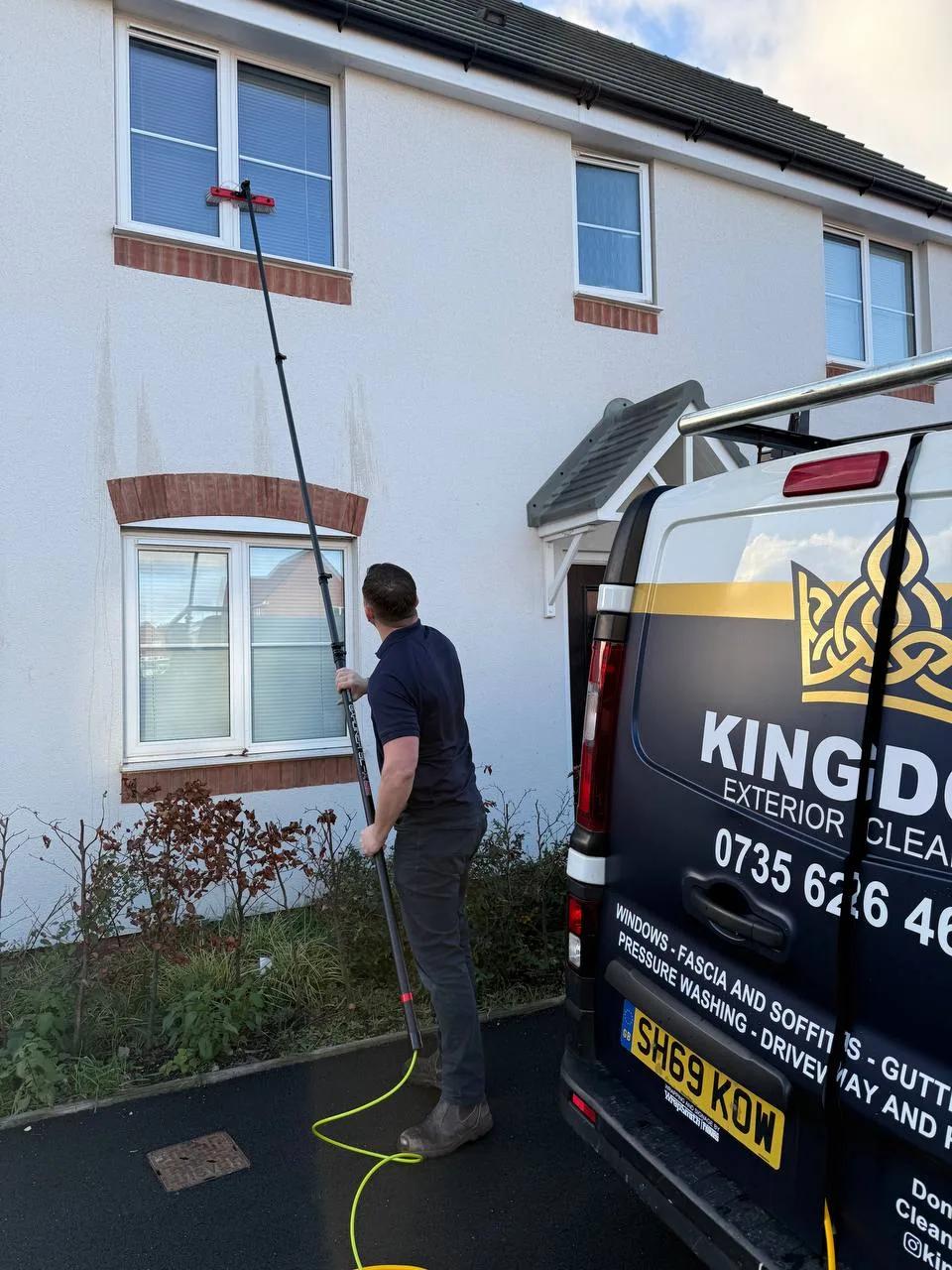 The Kingdom Exterior Cleaning van on site during a window clean