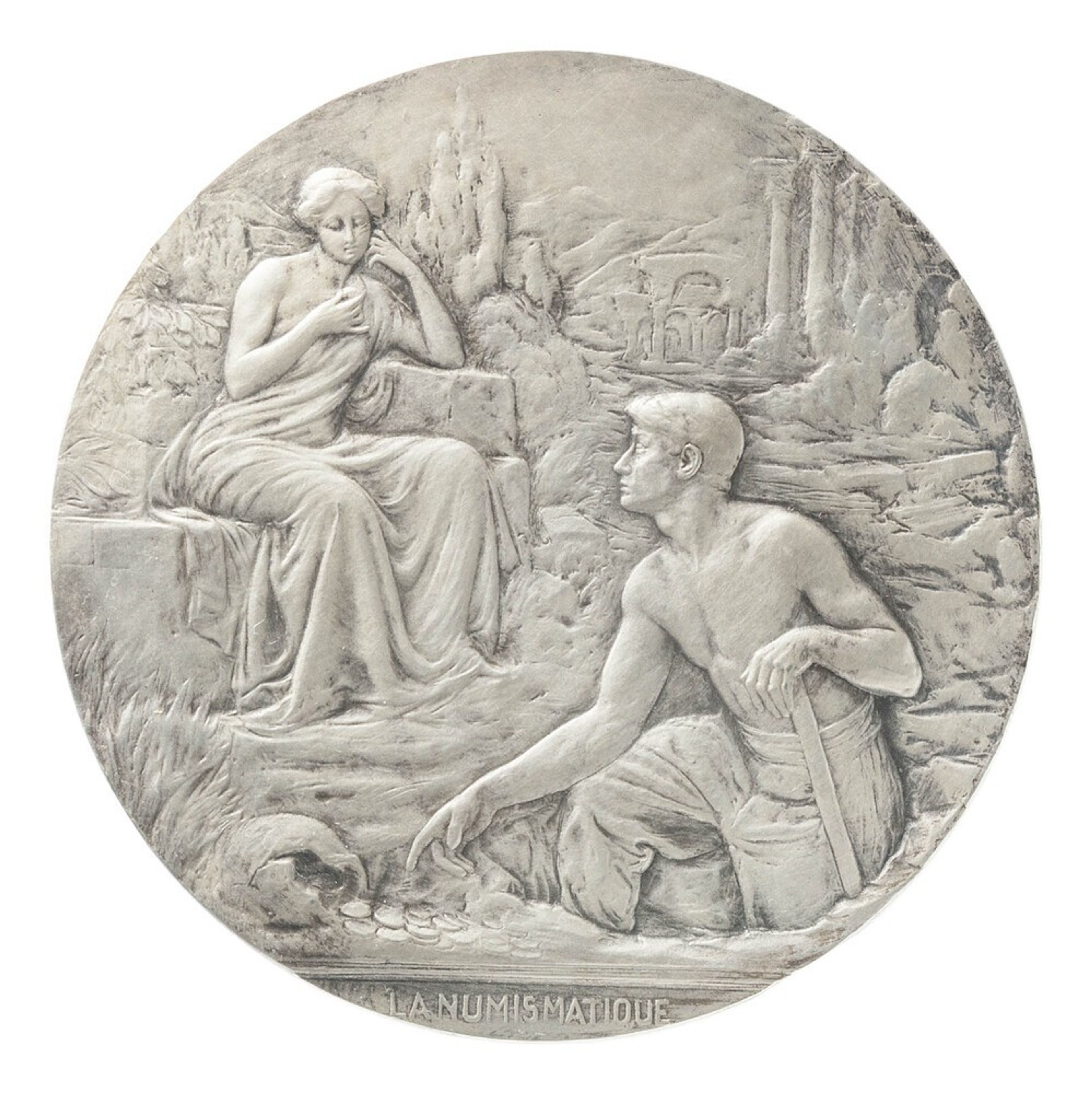 Jules Jourdain, La numismatique; lnternational Numismatic Congress at Brussels. 1910, silver, 65 mm 