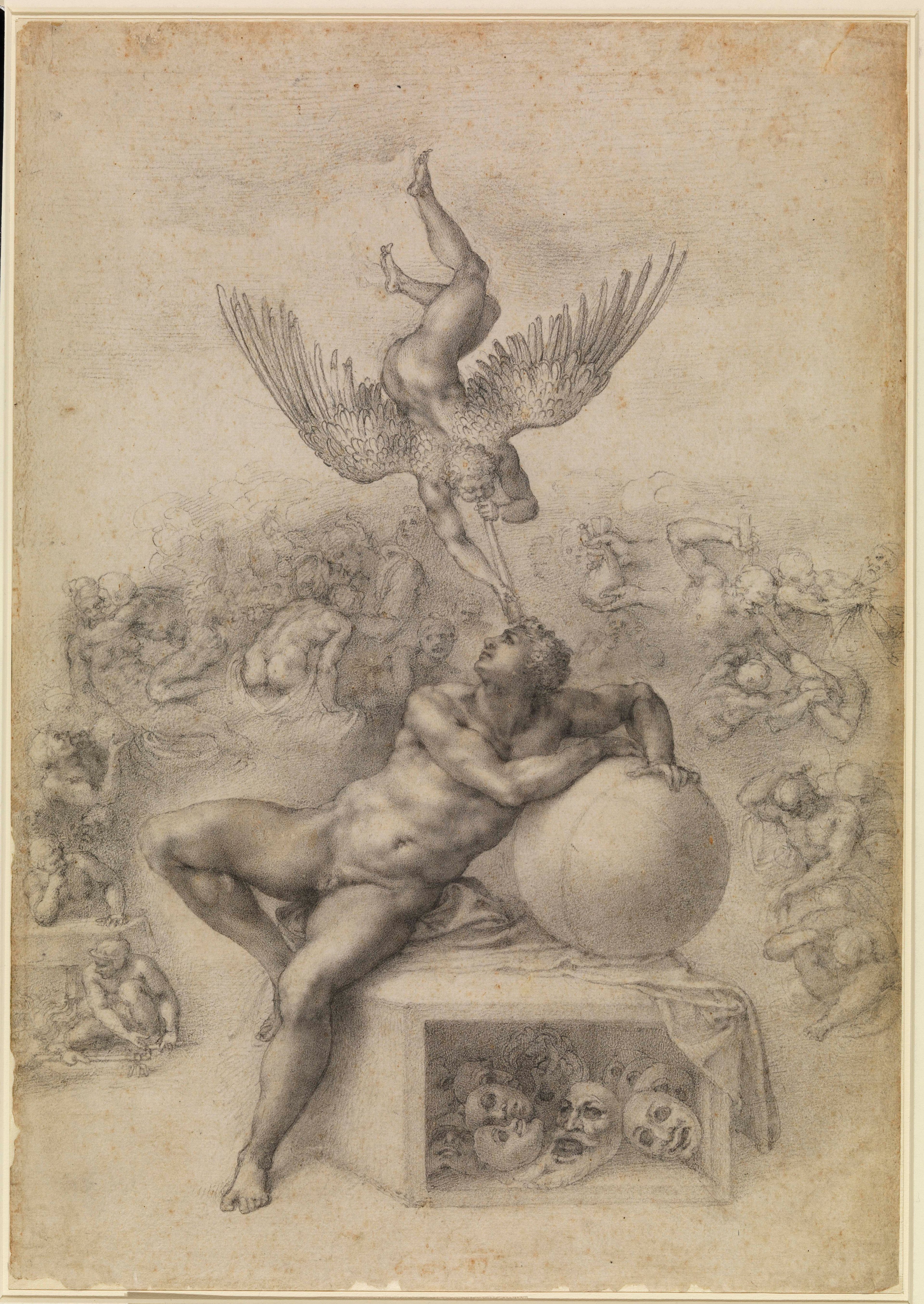 Michelangelo Buonarroti (1474-1564), De Droom, ca. 1533. Michelangelo Buonarroti (1474-1564), De Droom, ca. 1533. Collectie The Courtauld, Londen