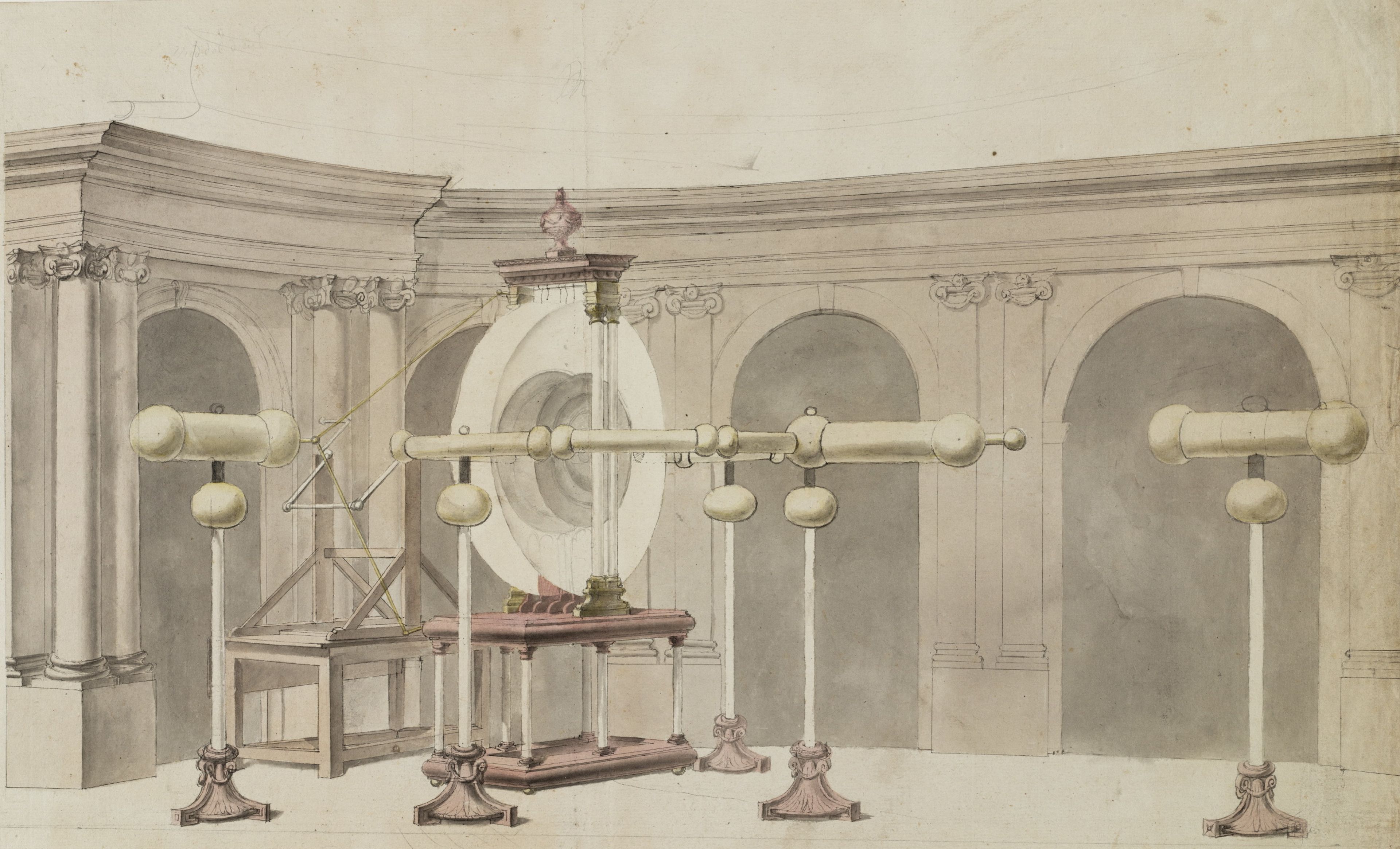 Leendert Viervant, 'De Grote Elektriseermachine in de Ovale Zaal', datering onbekend.