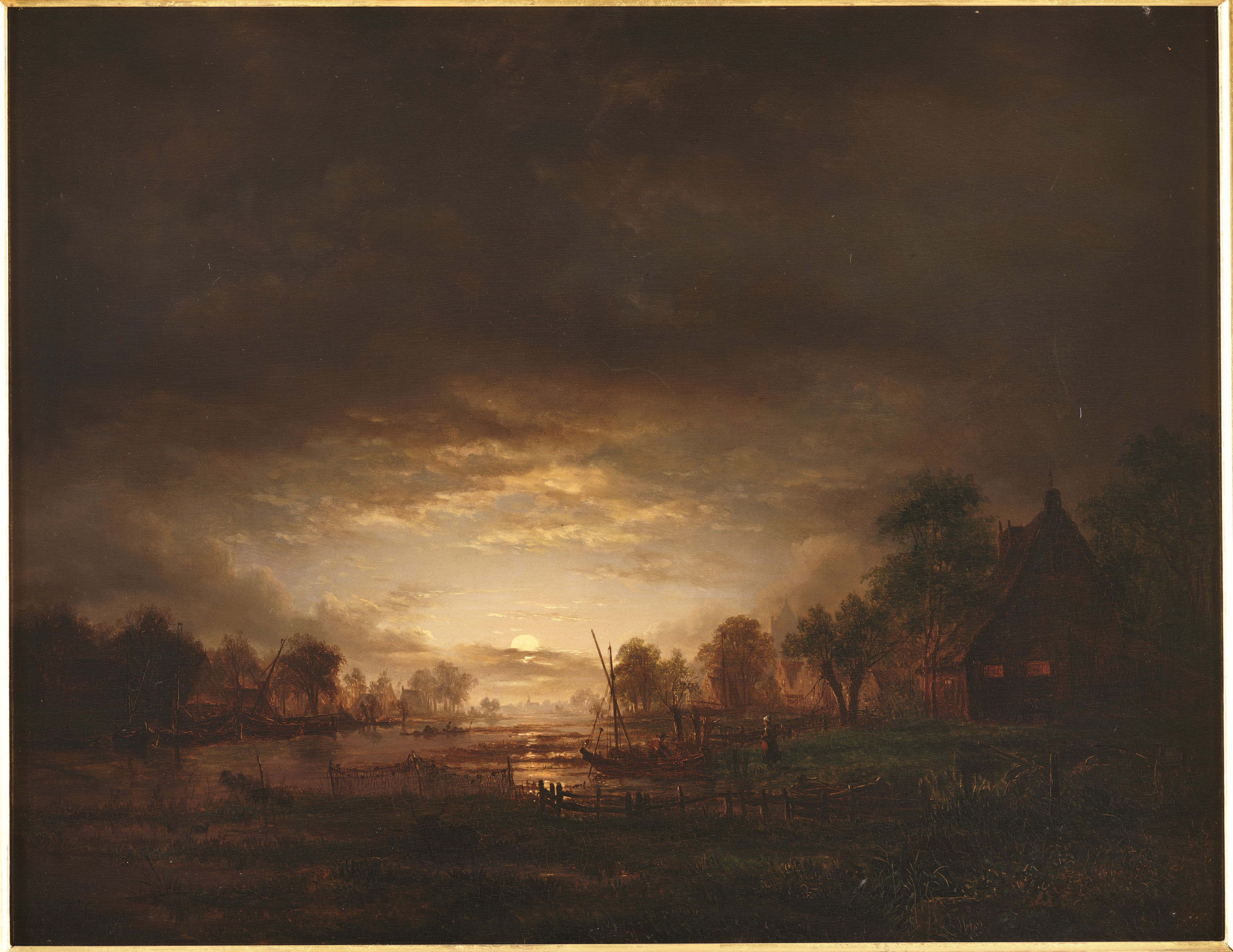 Landschap bij maanlicht, Jacobus Theodorus Abels (1803-1866), ca. 1830 - 1836. 