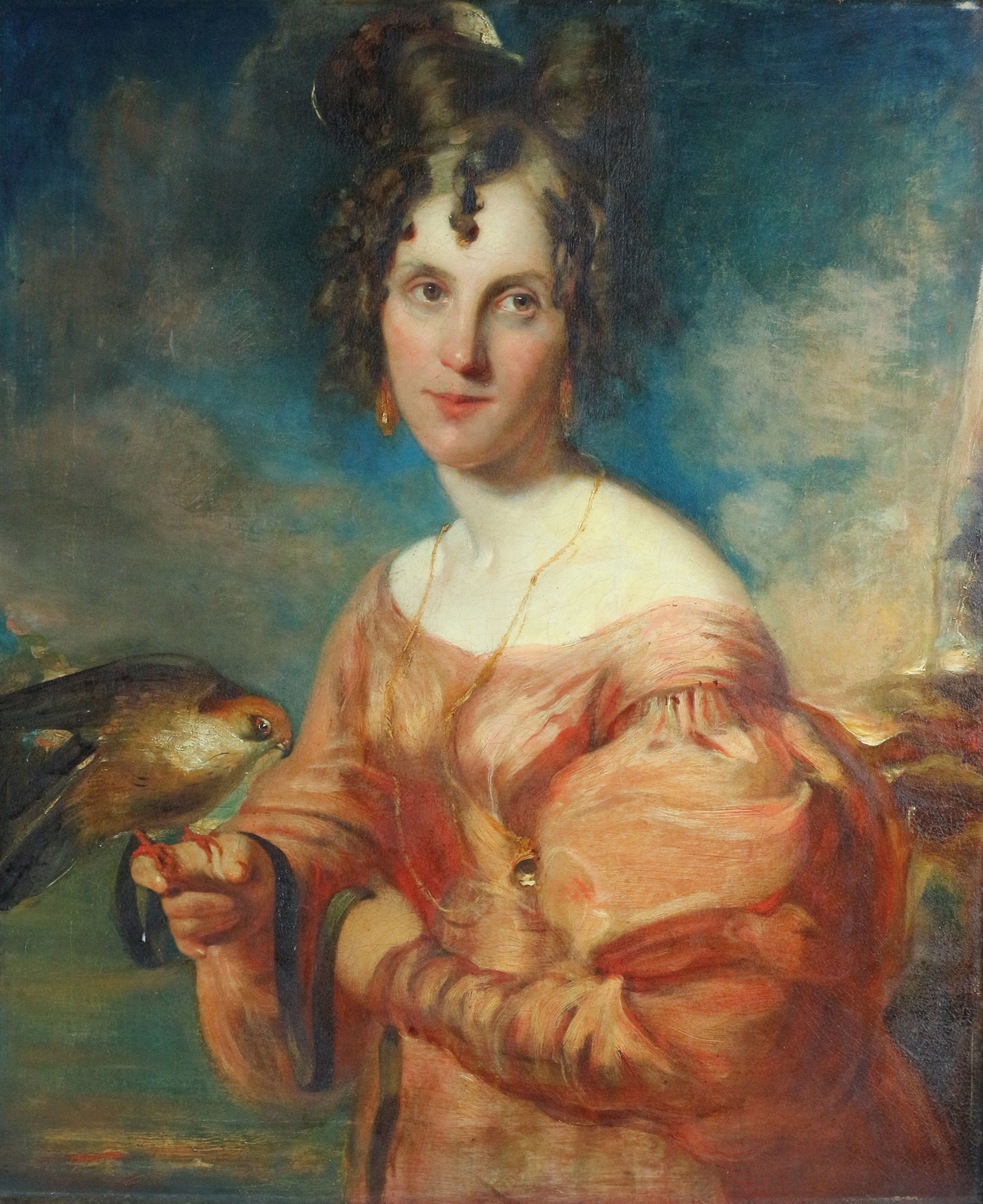 Kunstenaar onbekend, 'Portret van Elizabeth Gould met een vrouwelijke Roodpootvalk (Falco vespertinus)', datering onbekend.