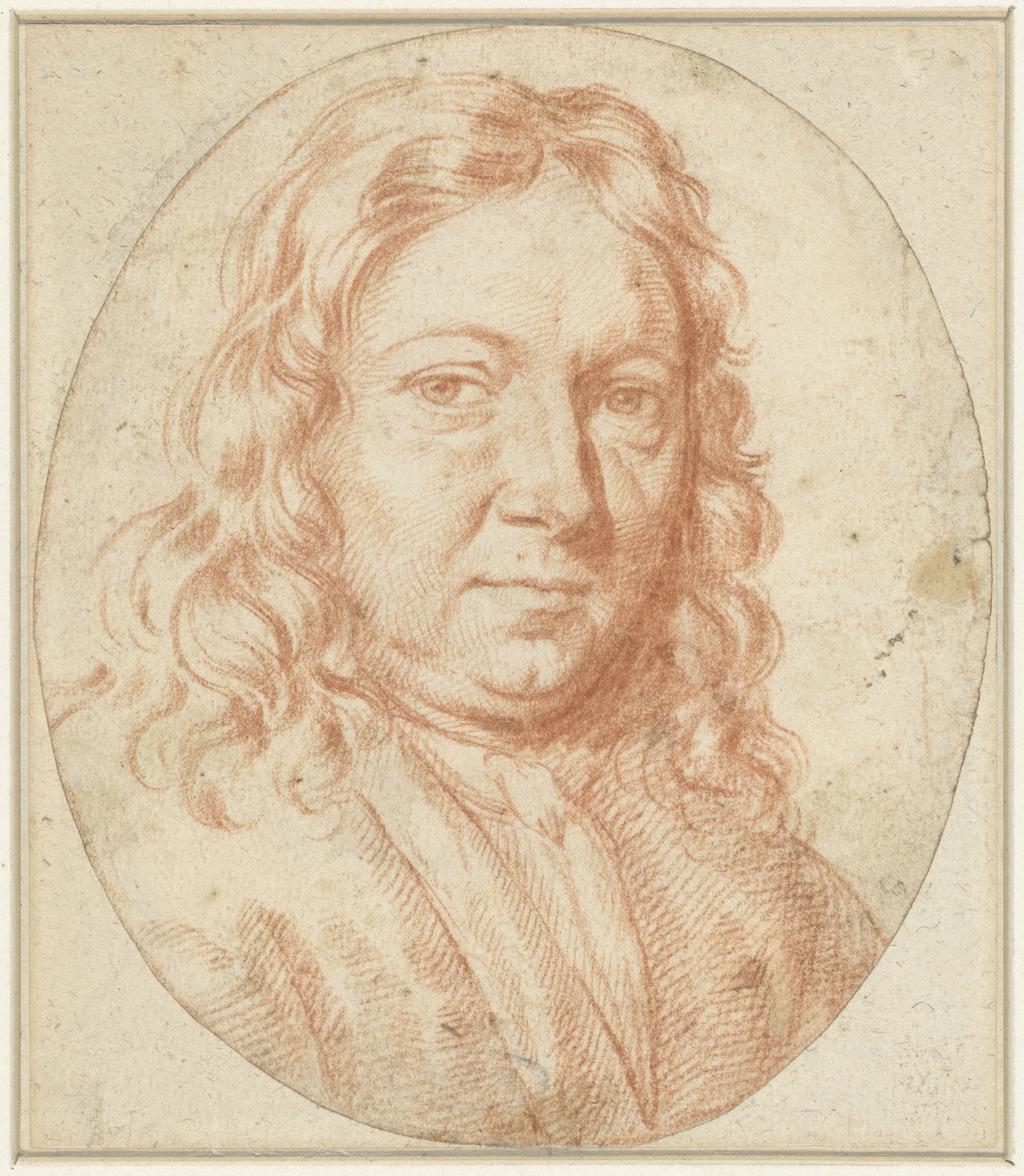 Toegeschreven aan Arnold Houbraken (1660-1719), Mogelijk portret van Gerard Hoet, 128 x 110 mm, rood krijt, Rijksmuseum, inv. RP-T-1897-A-3453.