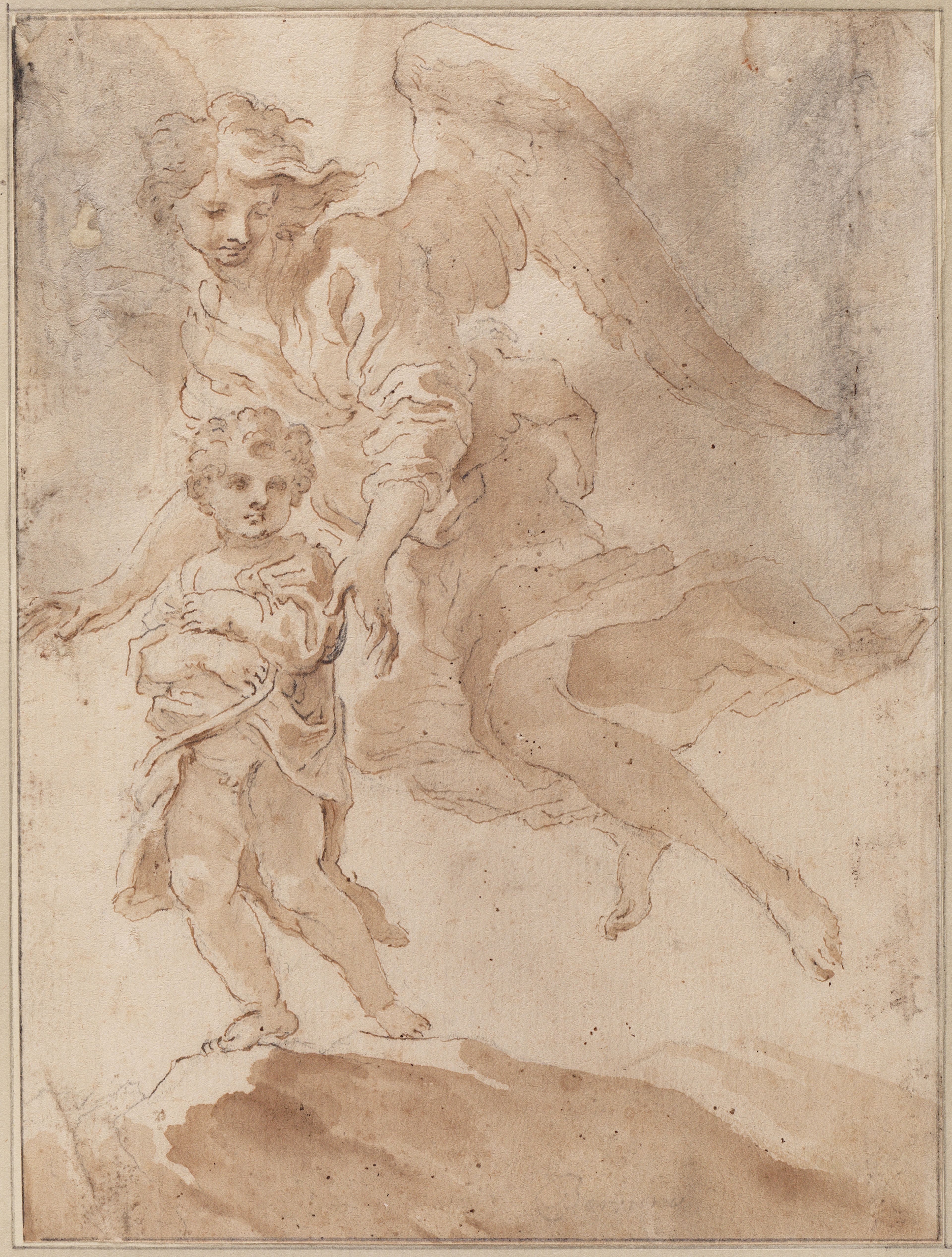 Giovanni Lorenzo Bernini, Een kind met een beschermengel, ca. 1660-65.