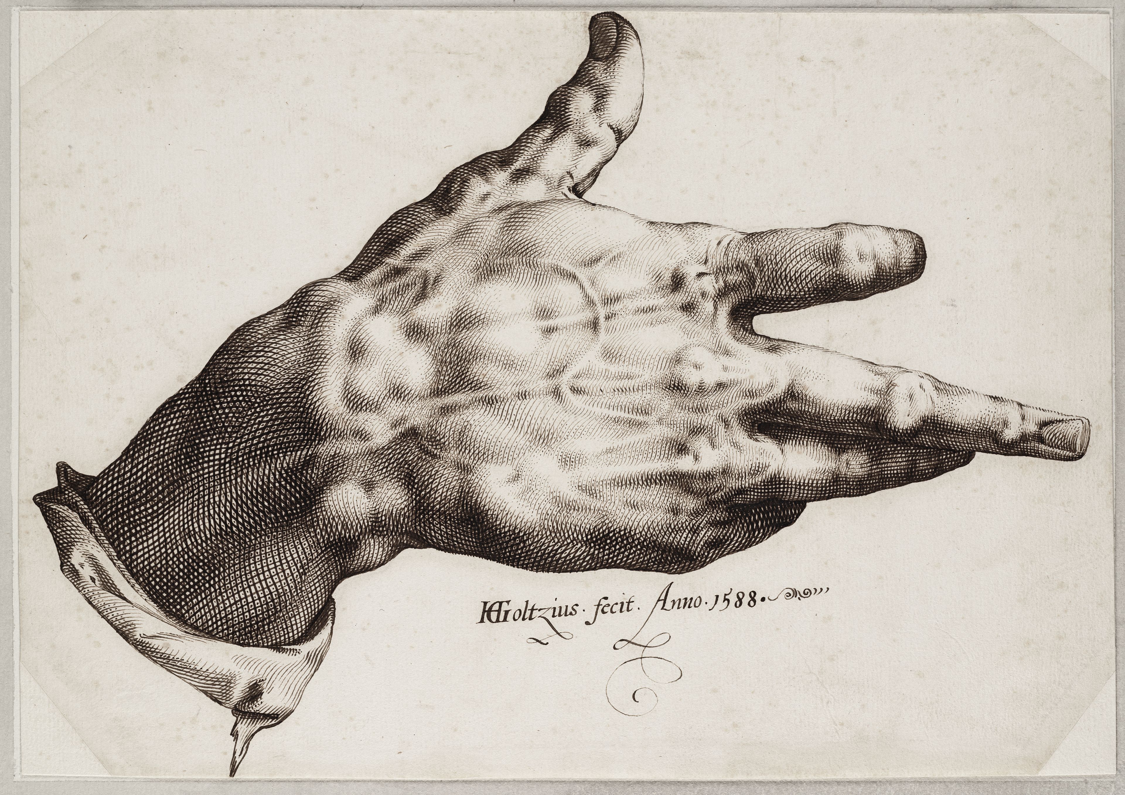 Hendrick Goltzius, Goltzius' rechterhand, 1588.