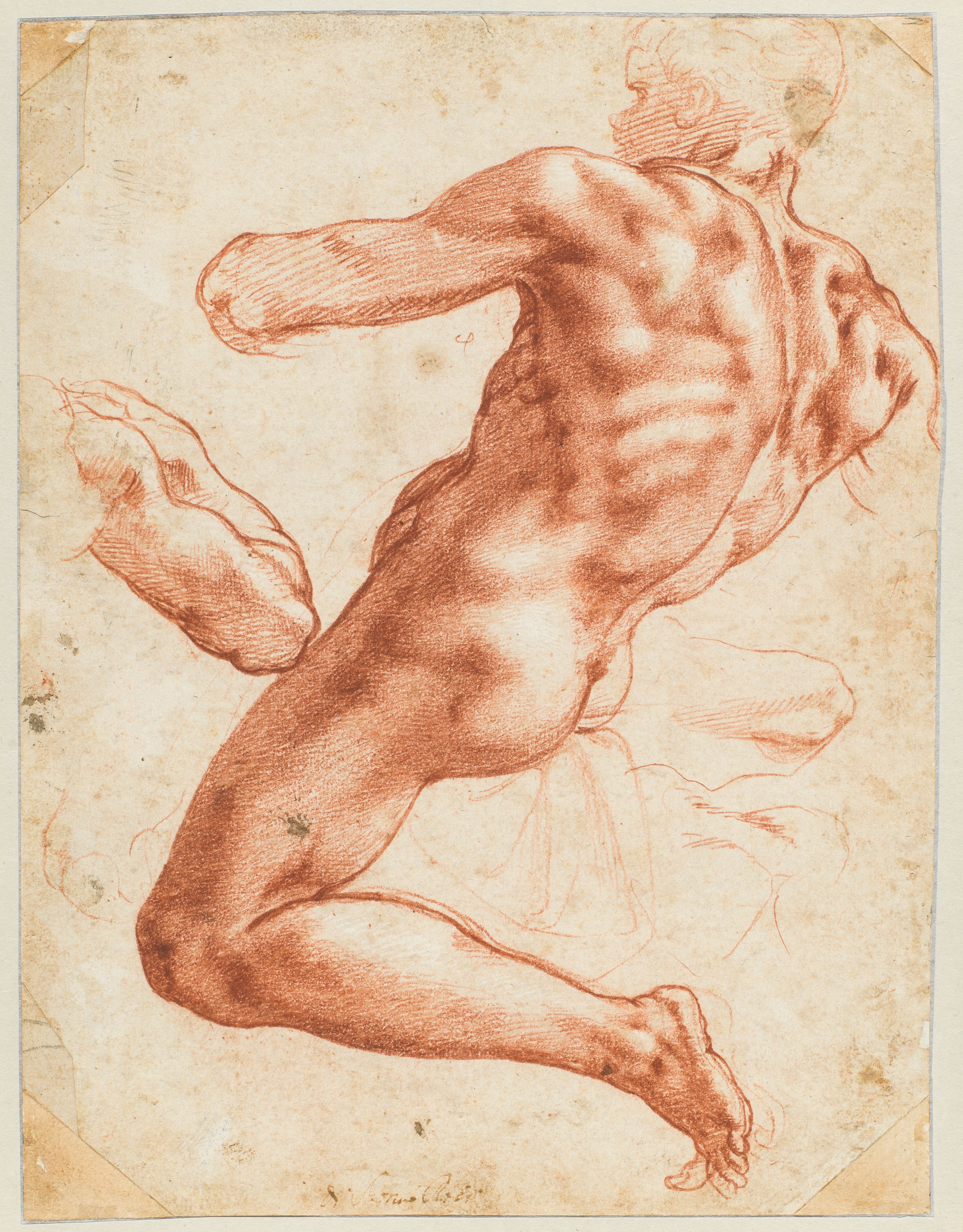 Michelangelo Buonarroti (1475-1564), Figuurstudie voor een ignudo in de Sixtijnse Kapel, ca. 1511