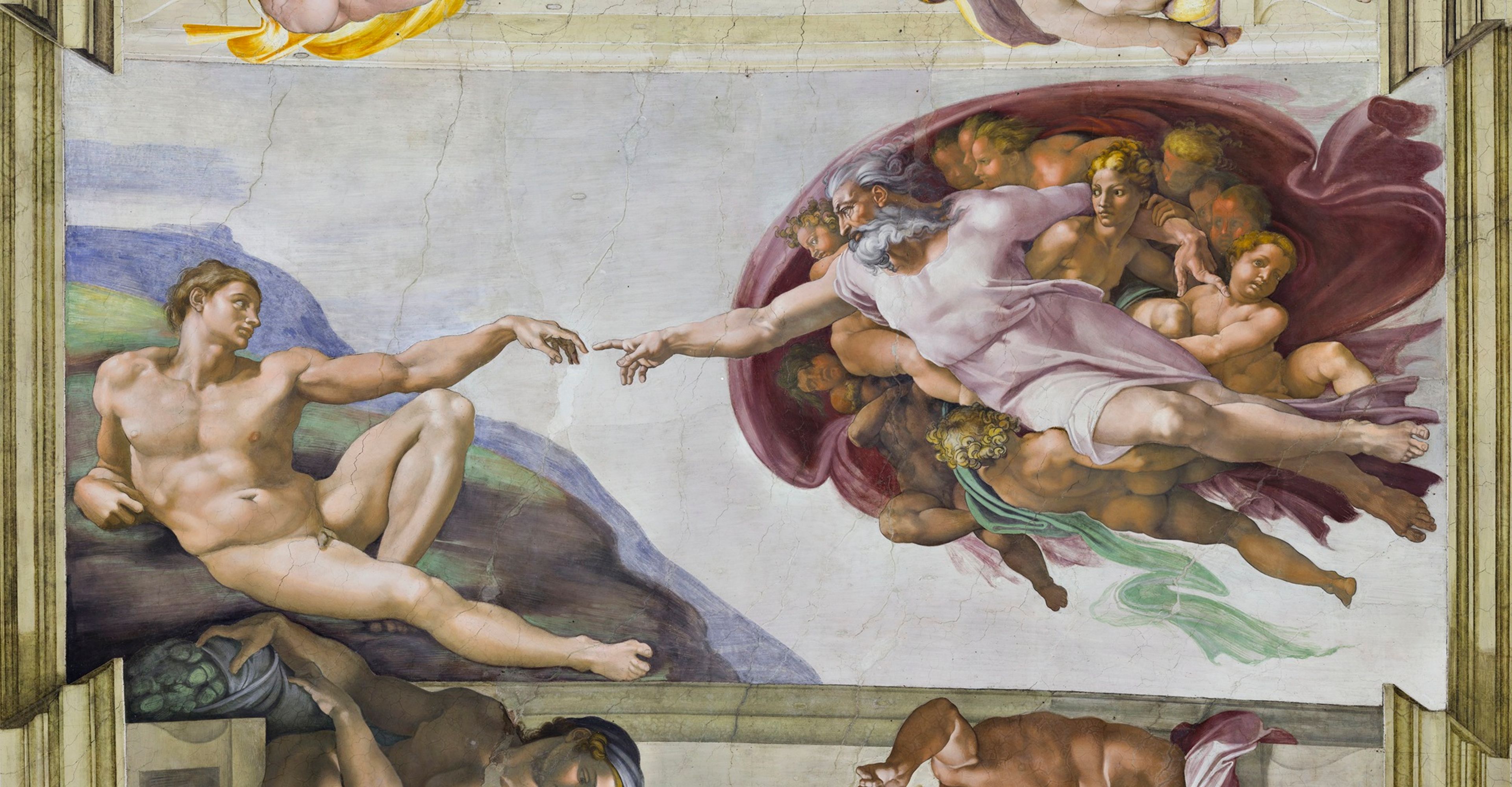 Michelangelo’s fresco De Schepping van Adam in de Sixtijnse Kapel, Rome, ca. 1511-1512