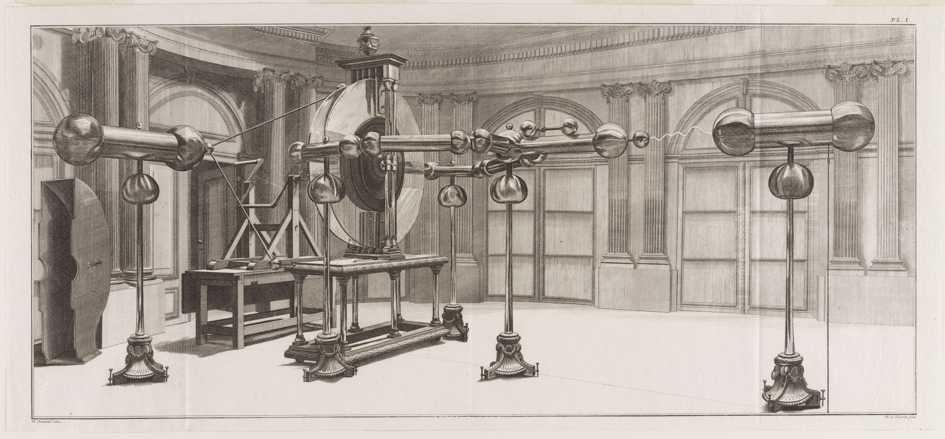 Barent de Bakker, Martinus van Marum's Large Electrostatic Generator in the Oval Room, 1800.