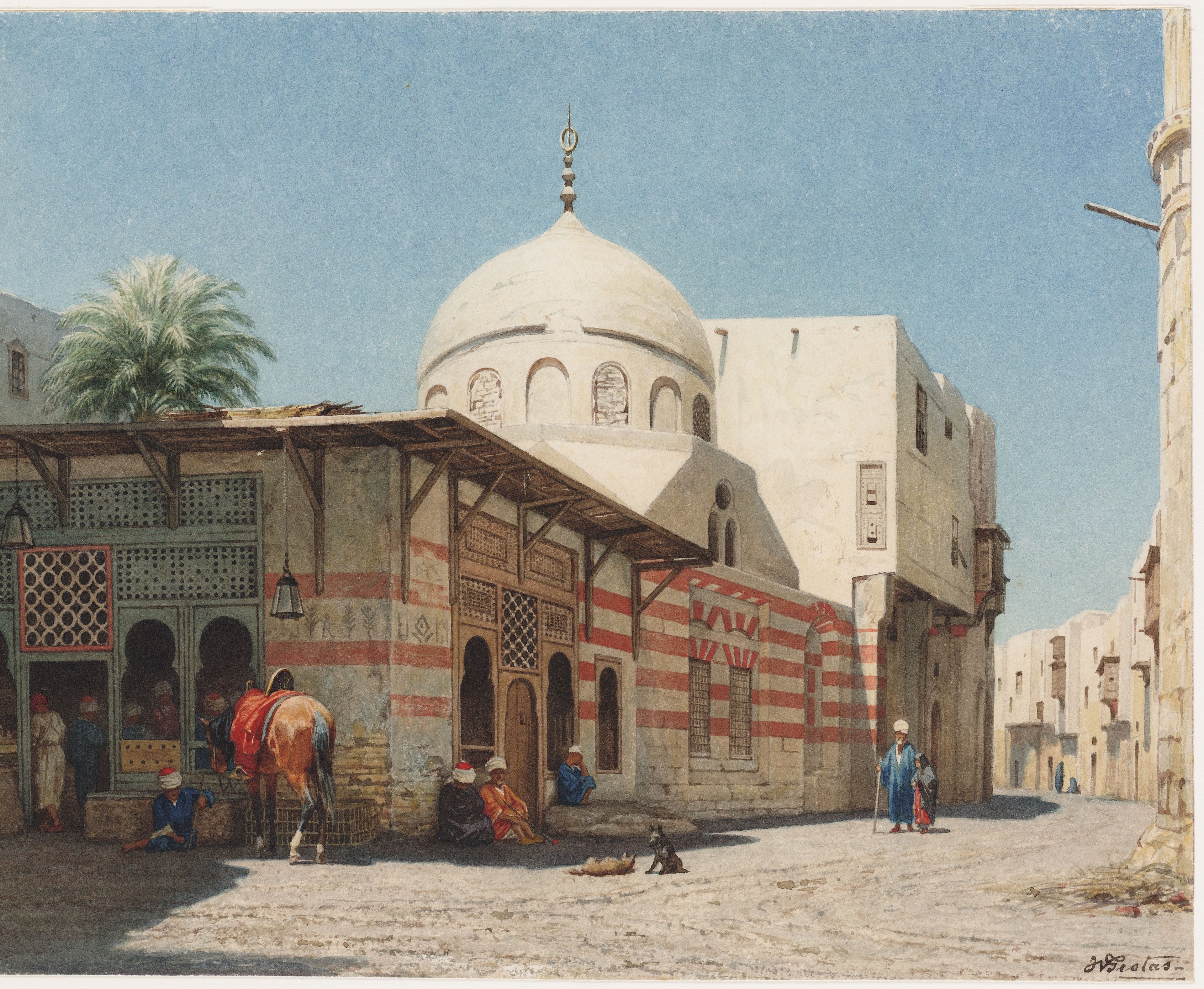 Willem de Famars Testas (1834-1896), Streetscape with coffee house in Cairo, ca 1860-1872.