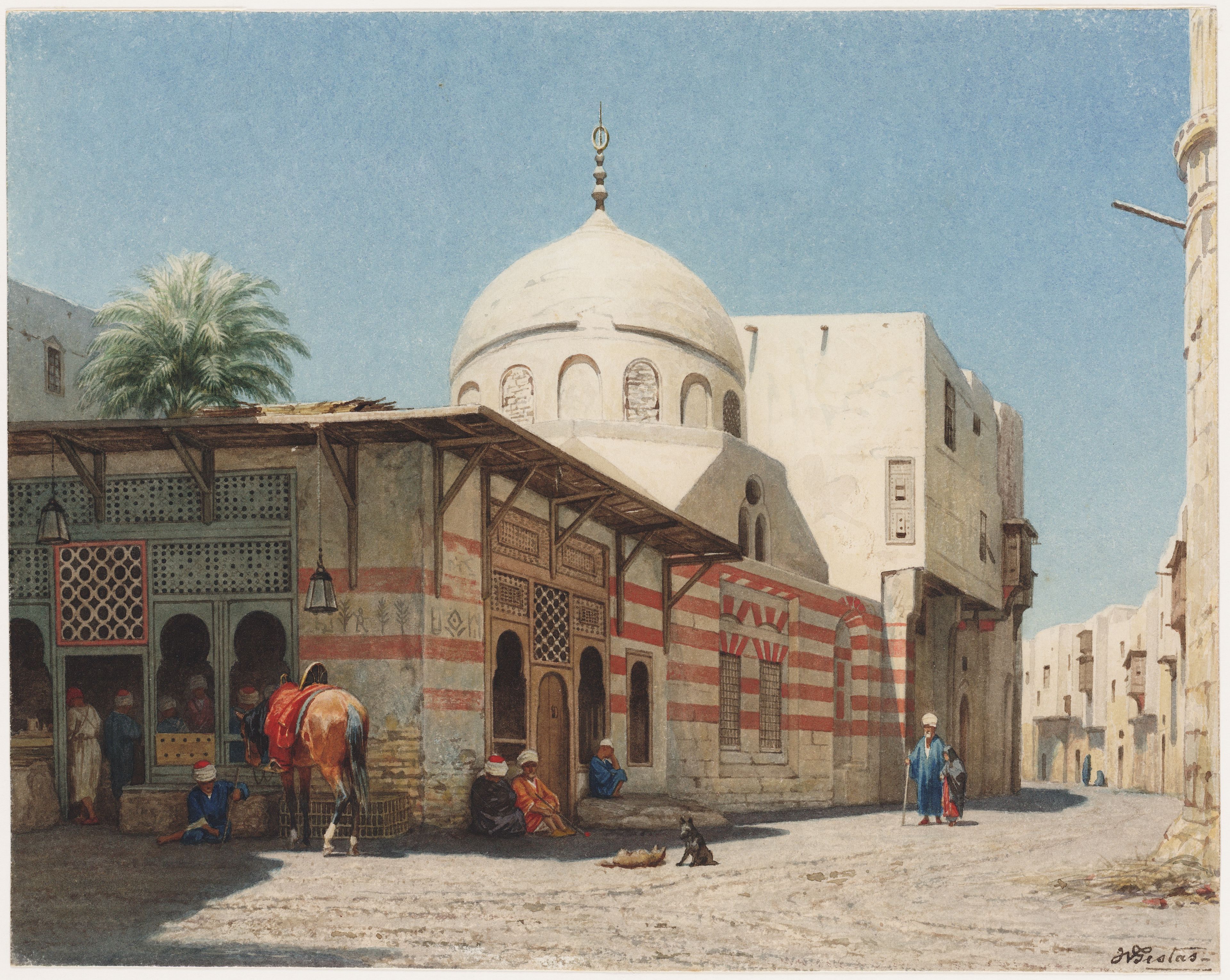 Willem de Famars Testas (1834-1896), Streetscape with coffee house in Cairo, ca 1860-1872.