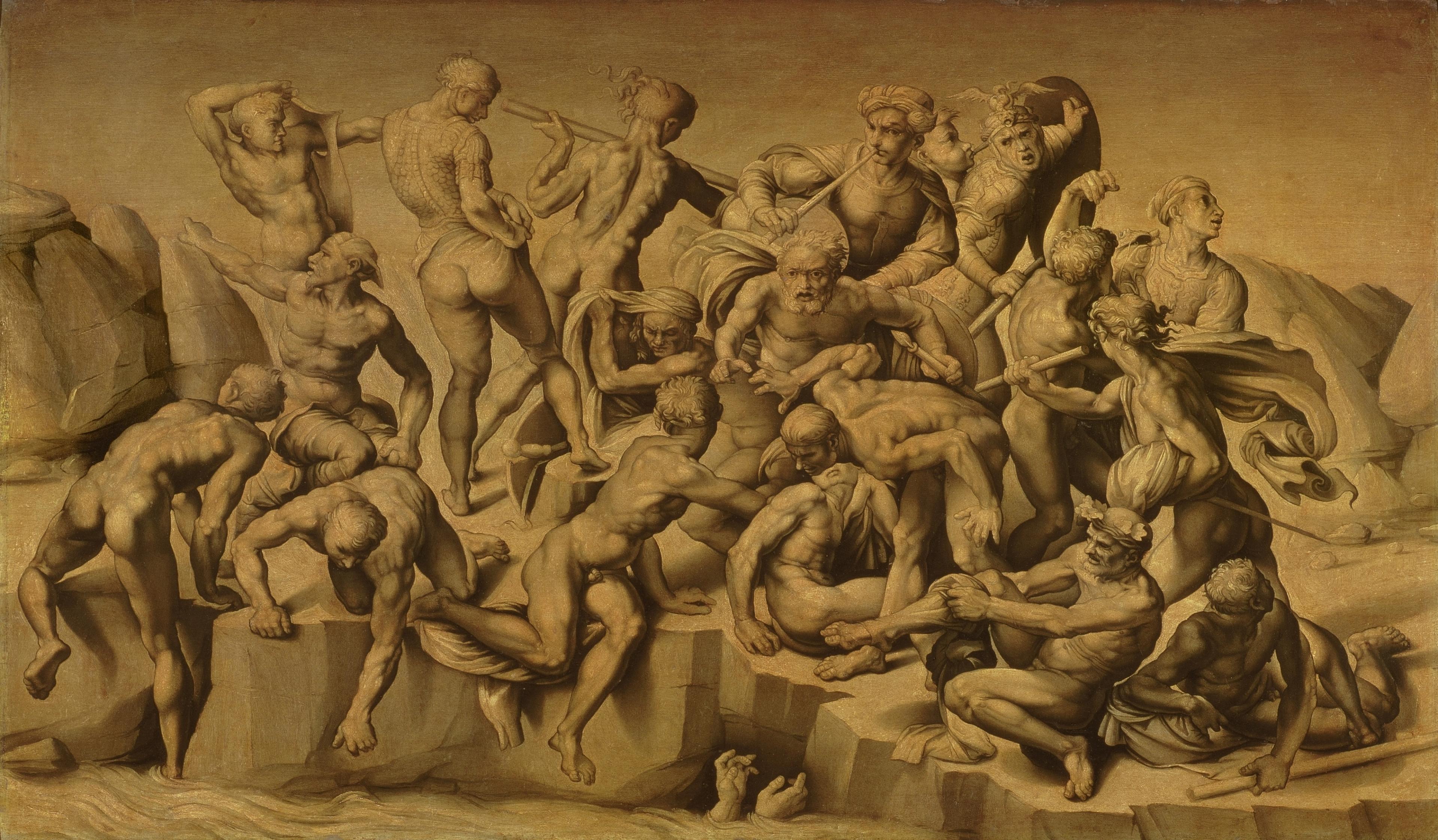 Bastiano da Sangallo (1481-1551), naar Michelangelo Buonarroti (1475-1564), Baders, kopie naar het centrale deel van Michelangelo’s Slag bij Cascina, ca. 1542. Bastiano da Sangallo (1481-1551), naar Michelangelo Buonarroti (1475-1564), Baders, kopie naar het centrale deel van Michelangelo’s Slag bij Cascina, ca. 1542. Collectie van de Earl of Leicester, Holkham Hall, Norfolk