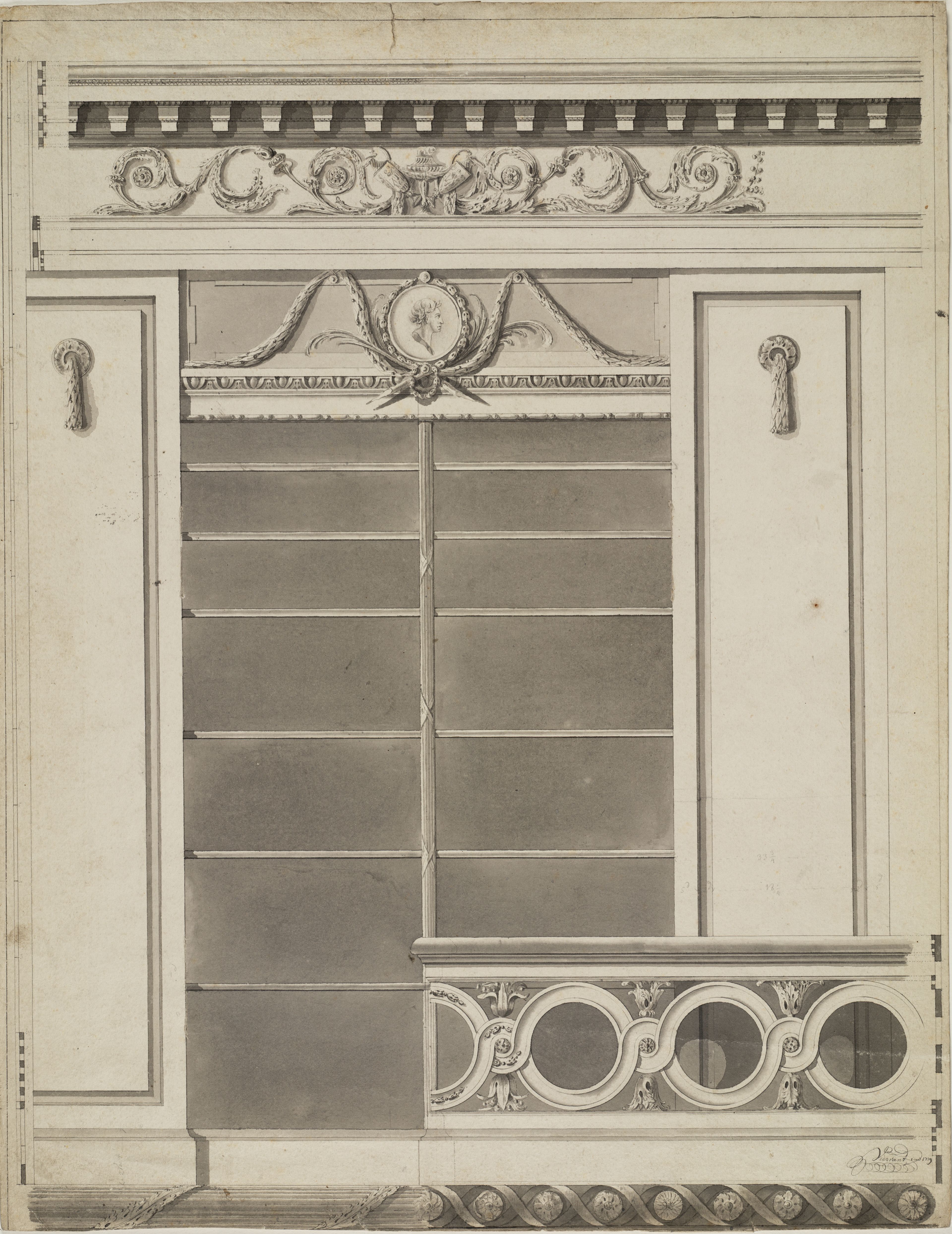 Leendert Viervant, 'Ontwerp voor de boekenkasten op de omloop van de Ovale Zaal', 1779-1784.
