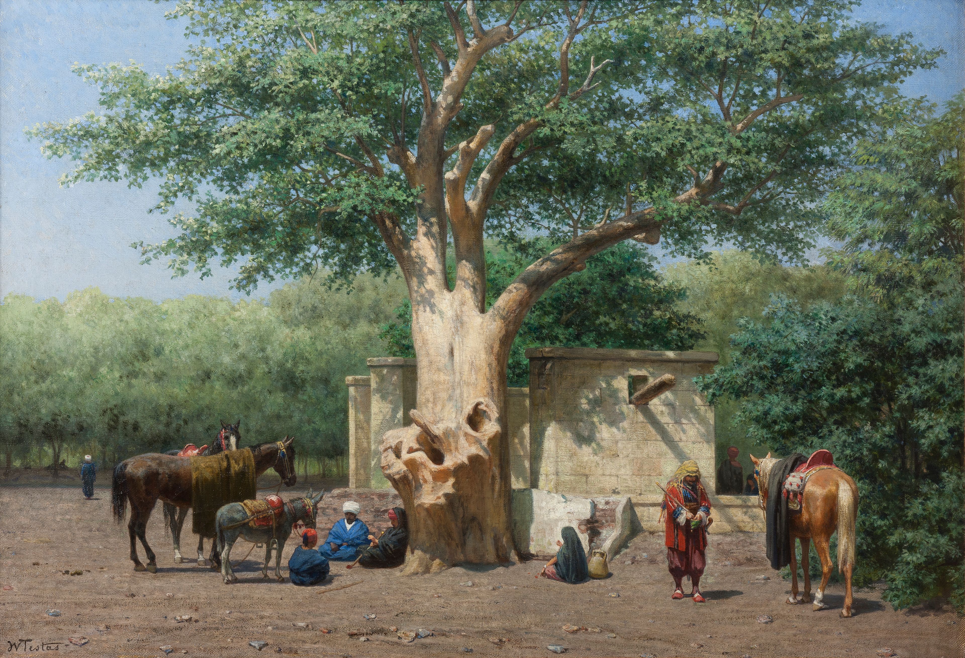 Willem de Famars Testas, 'De put en de oude Sycomoor op het Ezbekiëhplein te Caïro', 1884.