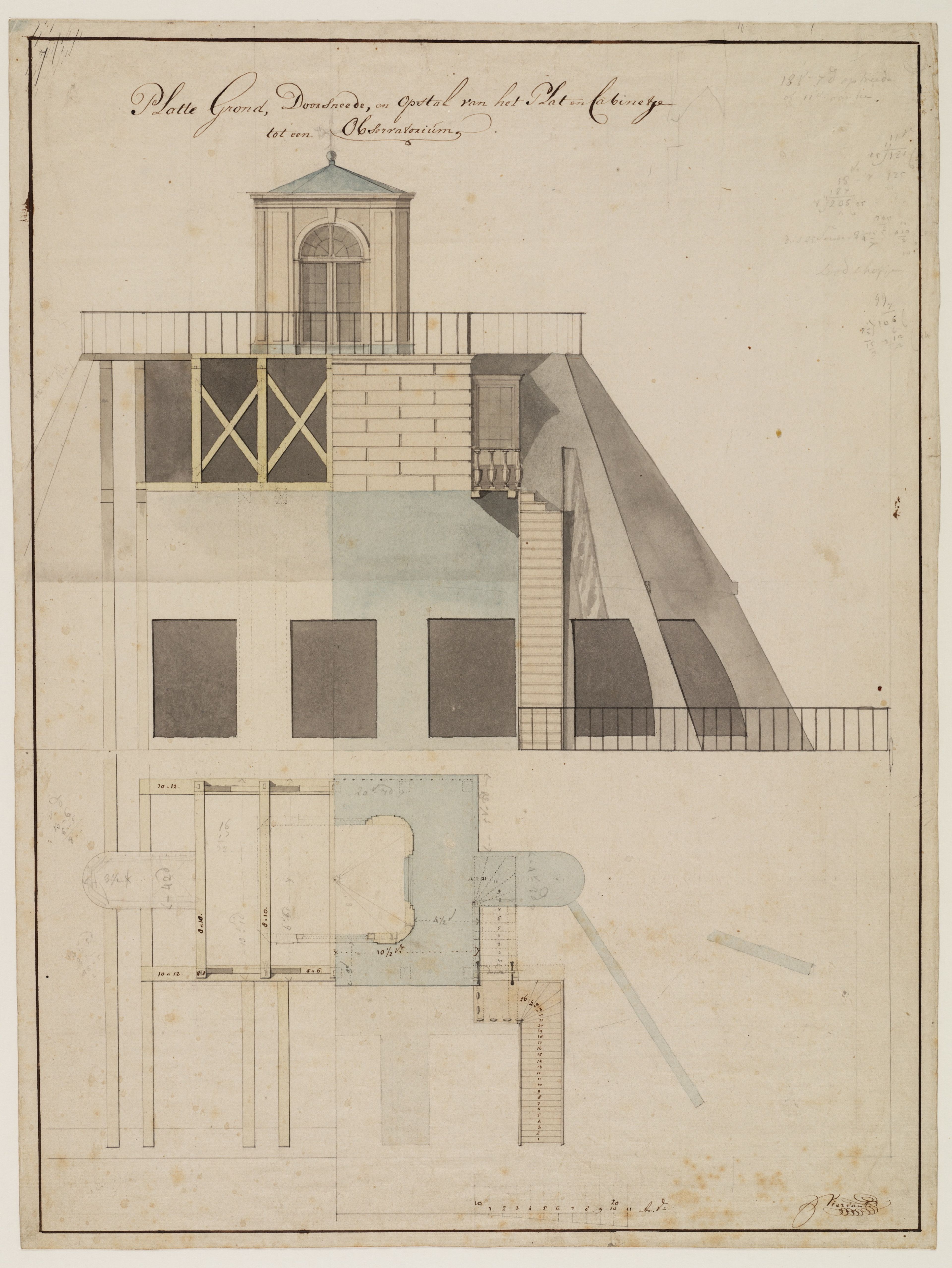 Leendert Viervant, 'Ontwerp voor de Sterrenwacht op de Ovale Zaal van Teylers Museum', 1779.