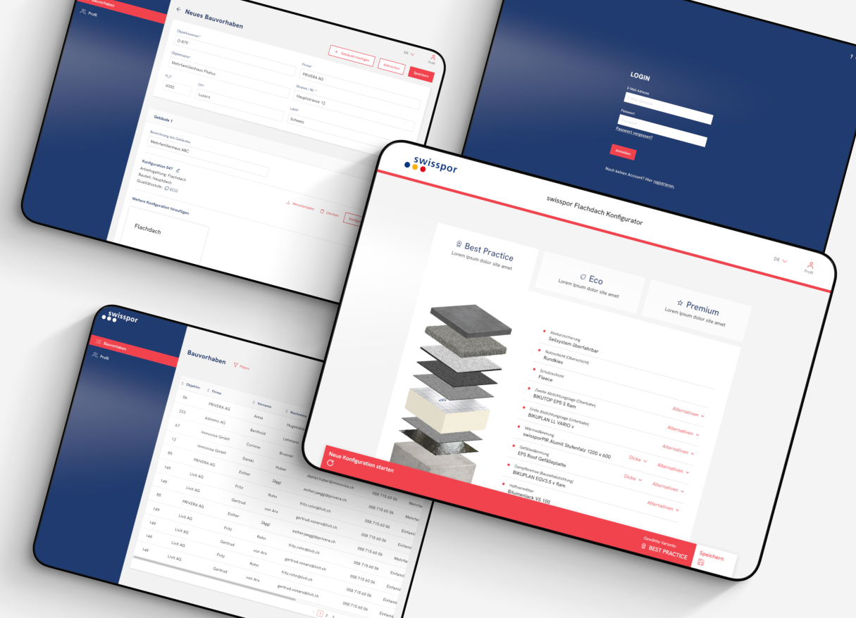 Swisspor Kundenportal und CPQ Konfigurator